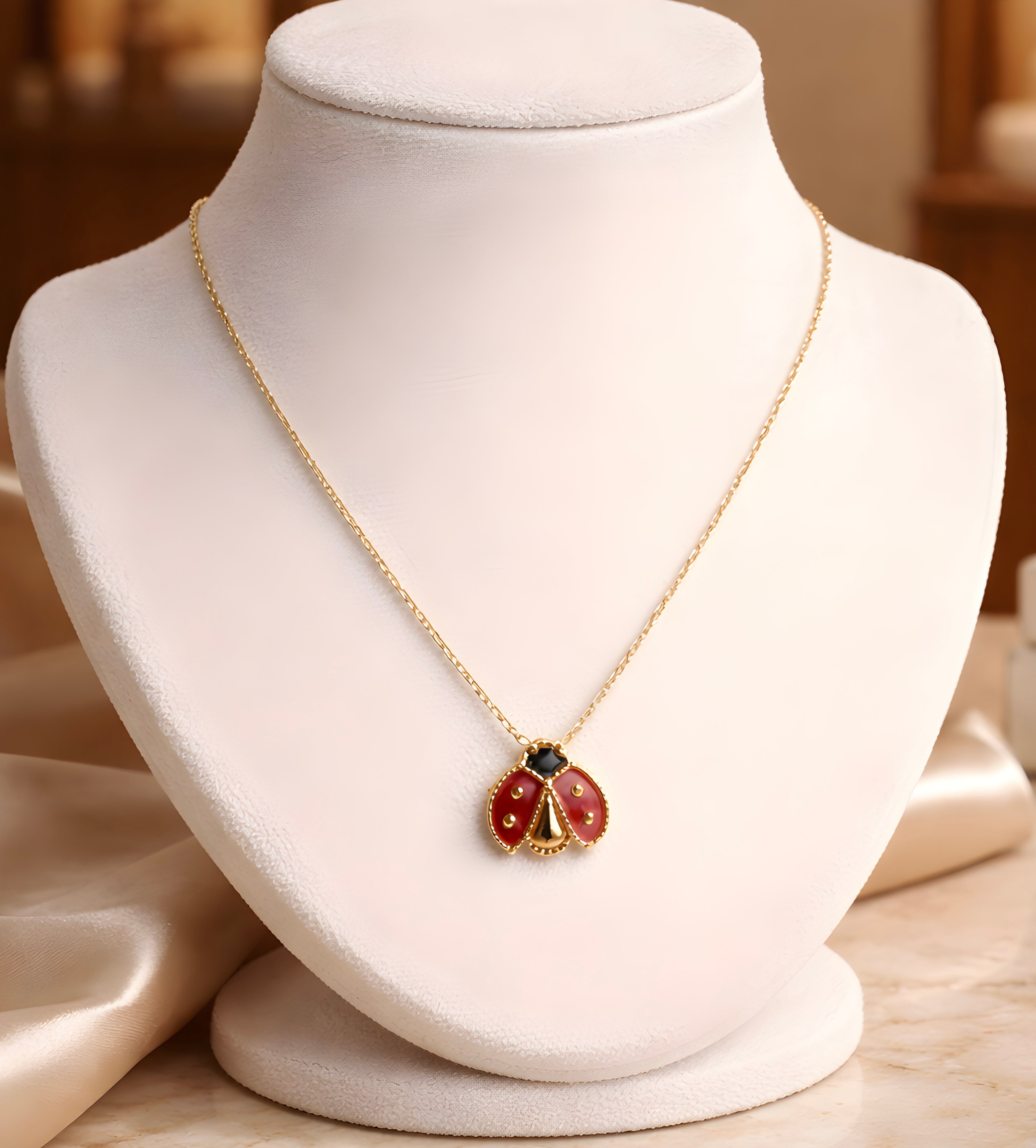Red and black ladybug pendant necklace