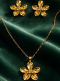 Flower-shaped pendant and matching earrings, stainless steel