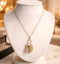 Pink colour Elegant peacock-inspired pendant necklace
