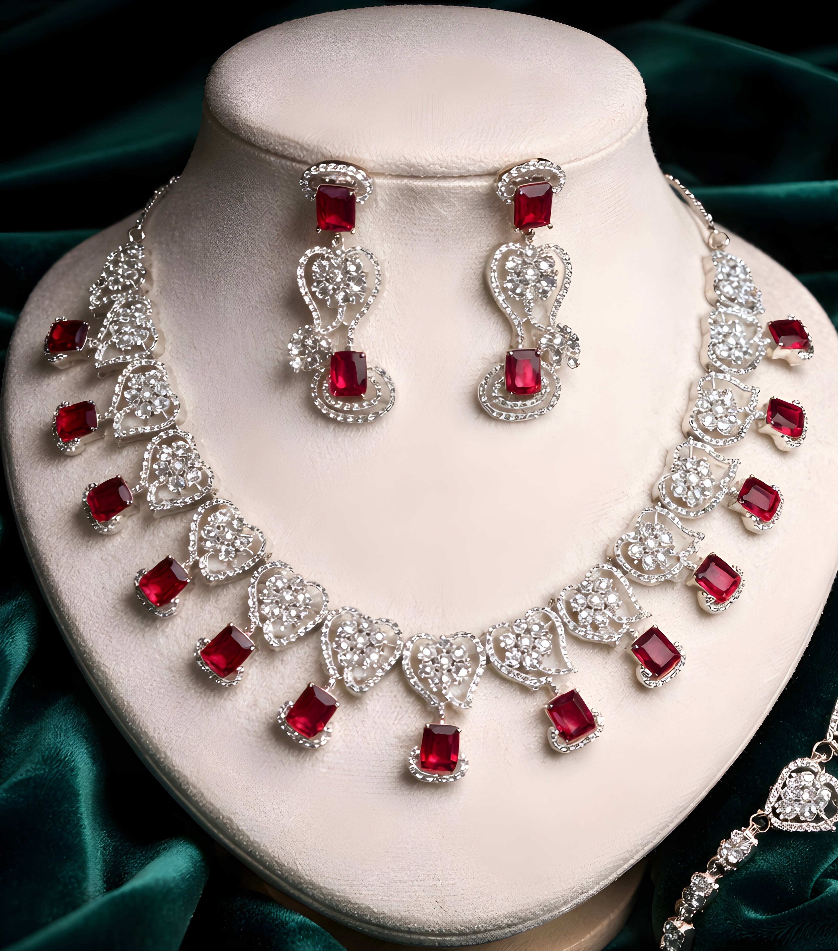 Magenta colour AD Necklace set