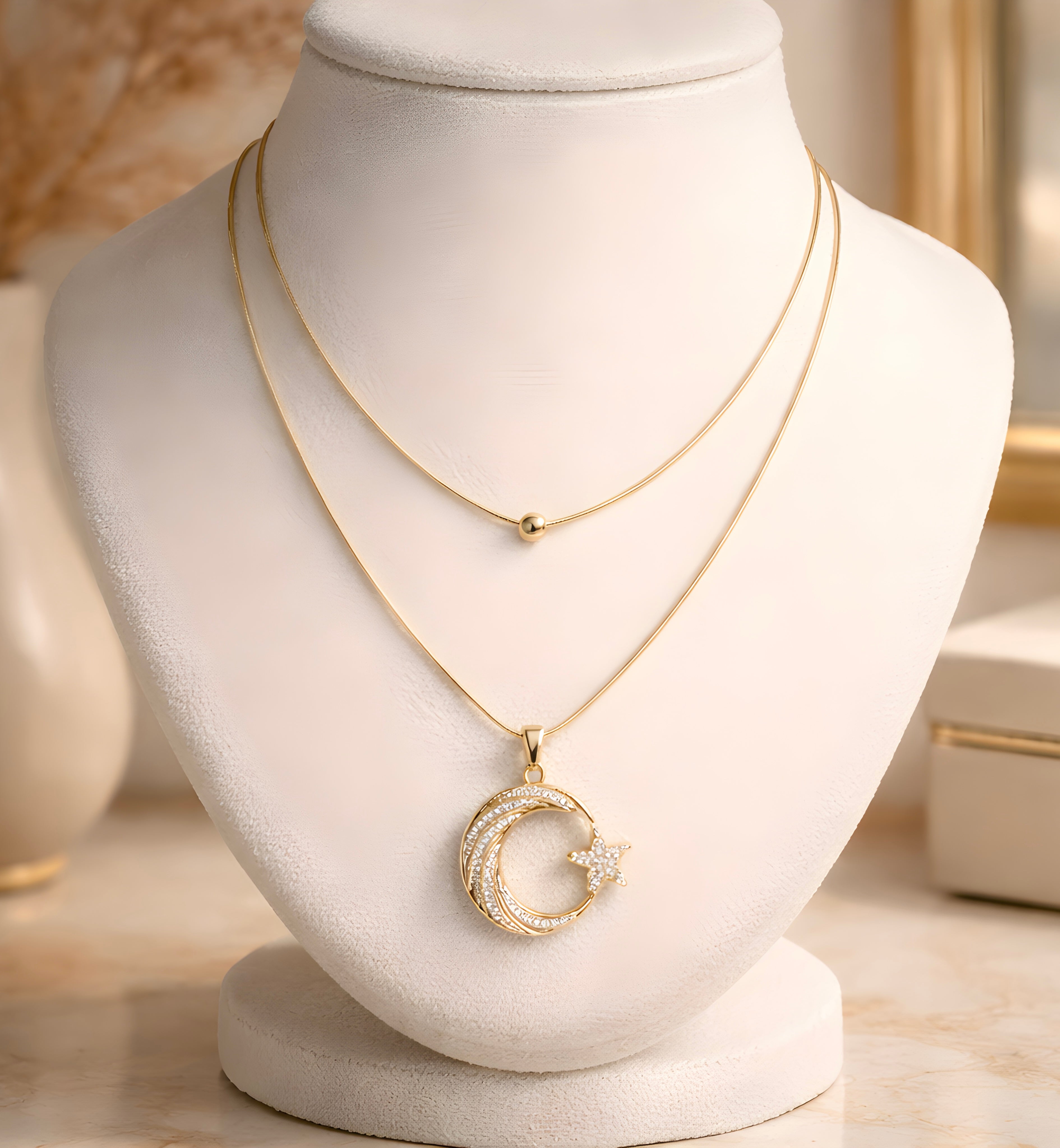 Elegant moon star pendant necklace
