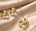 Gold-toned bow pendant set