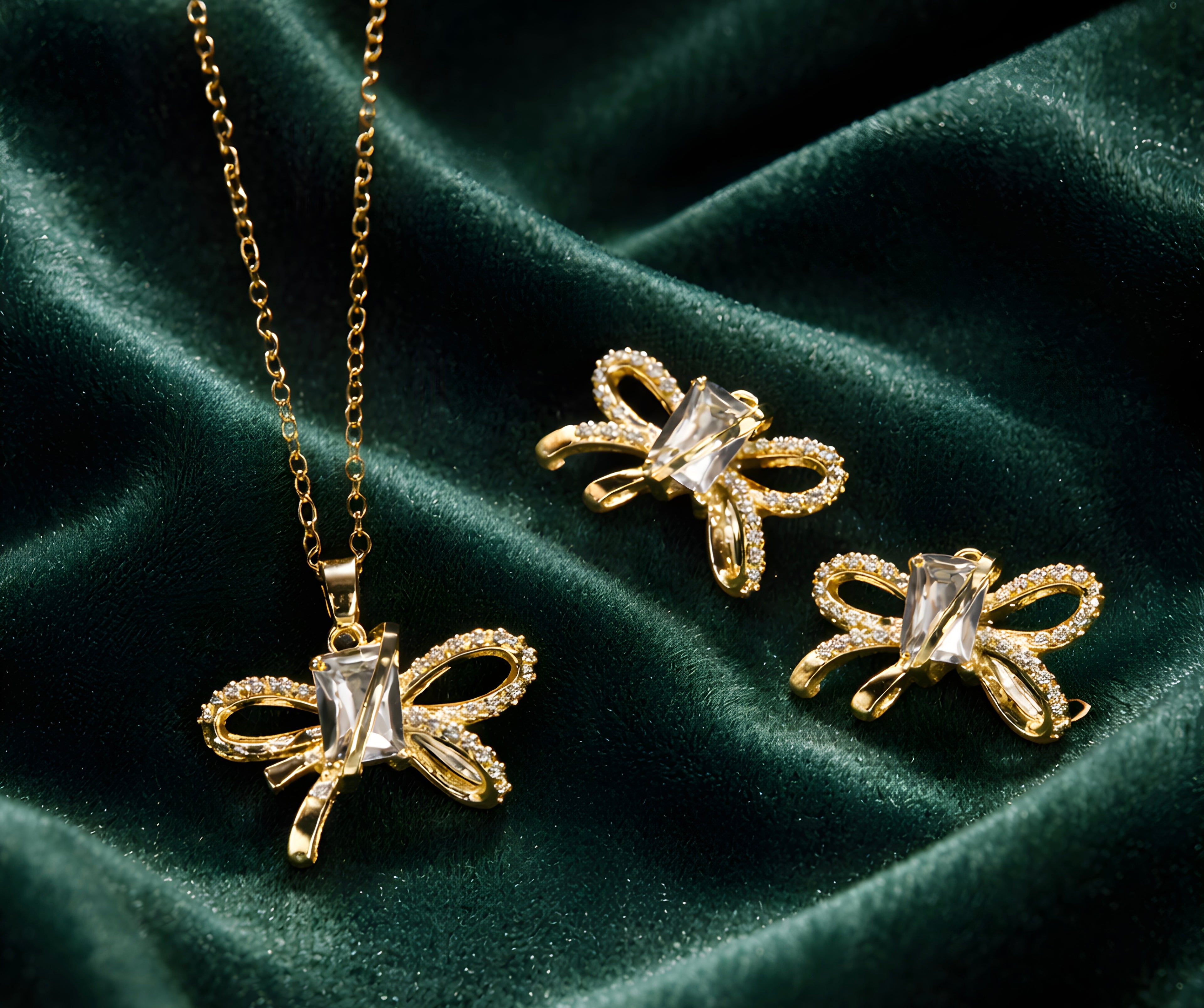Gold-plated bow pendant set