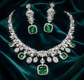 Elegant emerald and diamond-style necklace and earring set