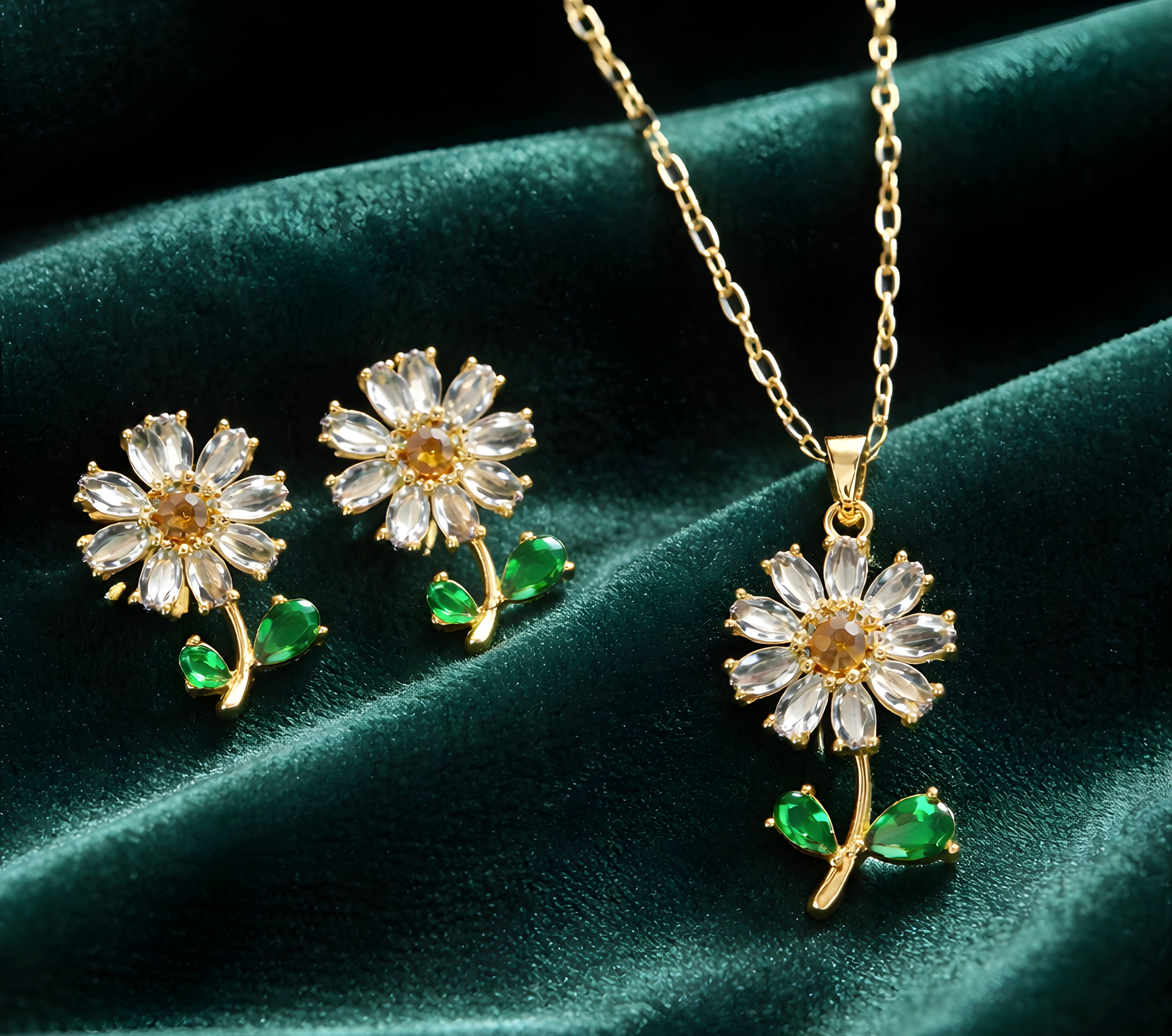 Gold-toned flower pendant set