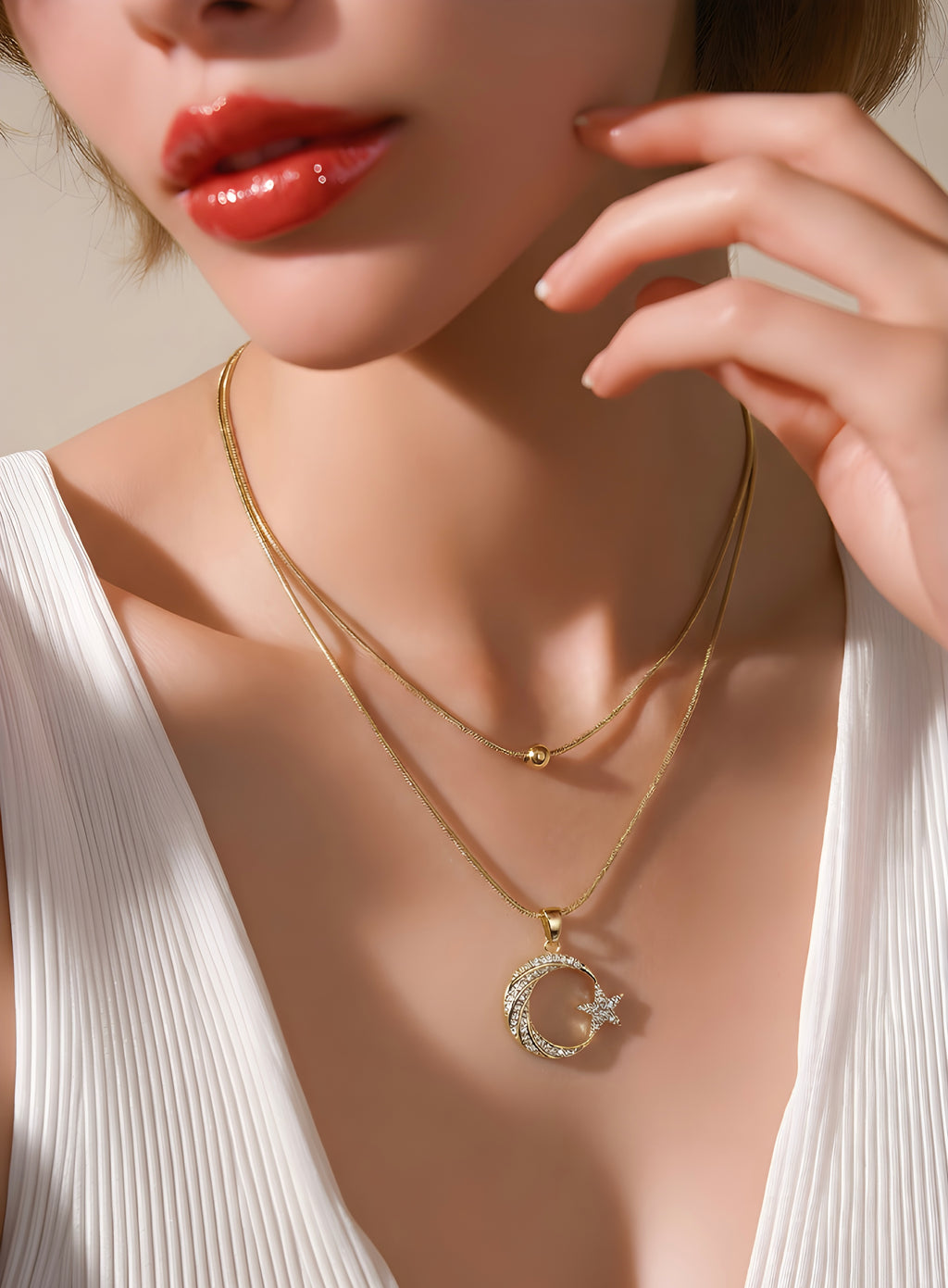 Elegant moon star pendant necklace