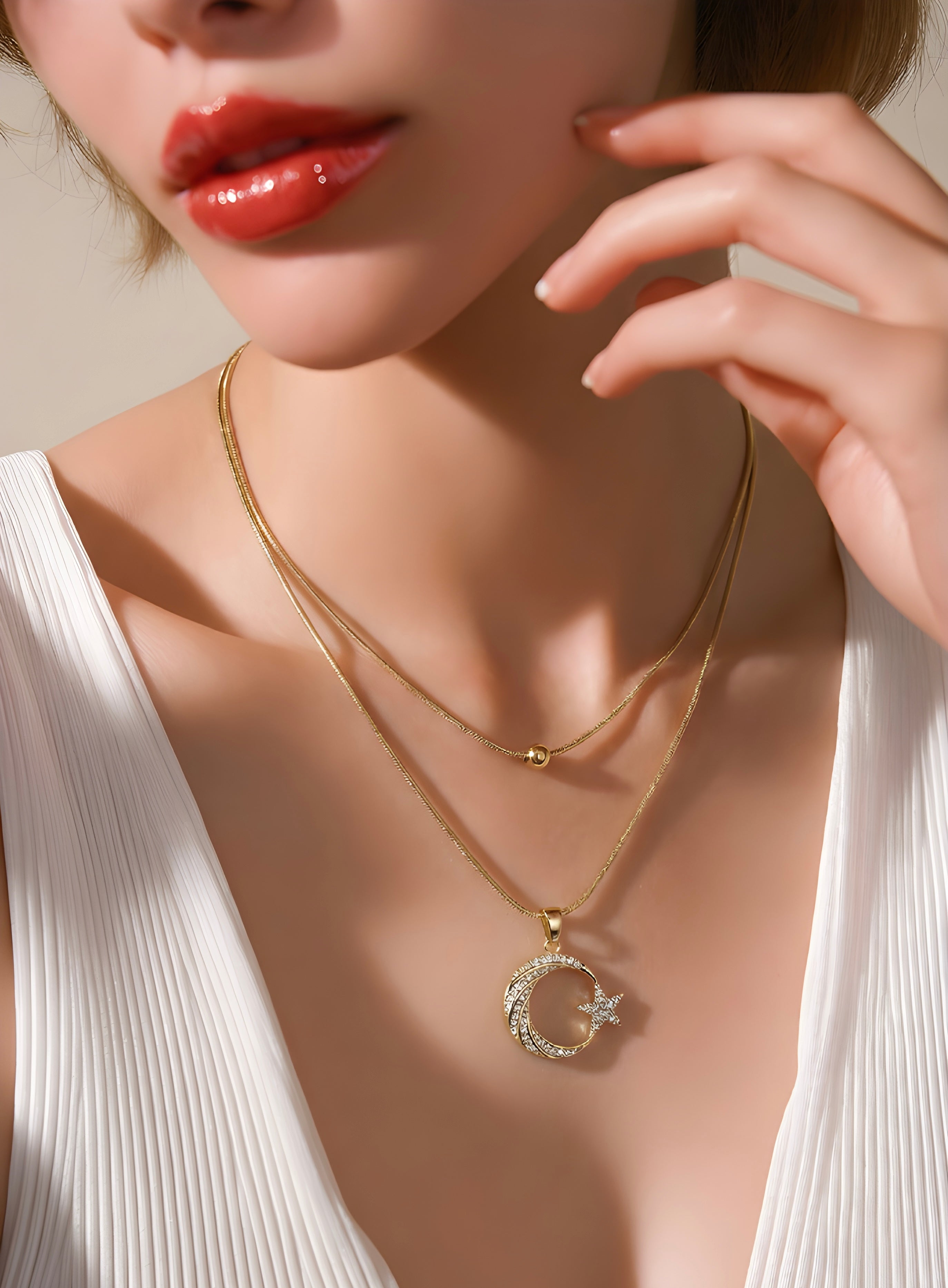 Elegant moon star pendant necklace