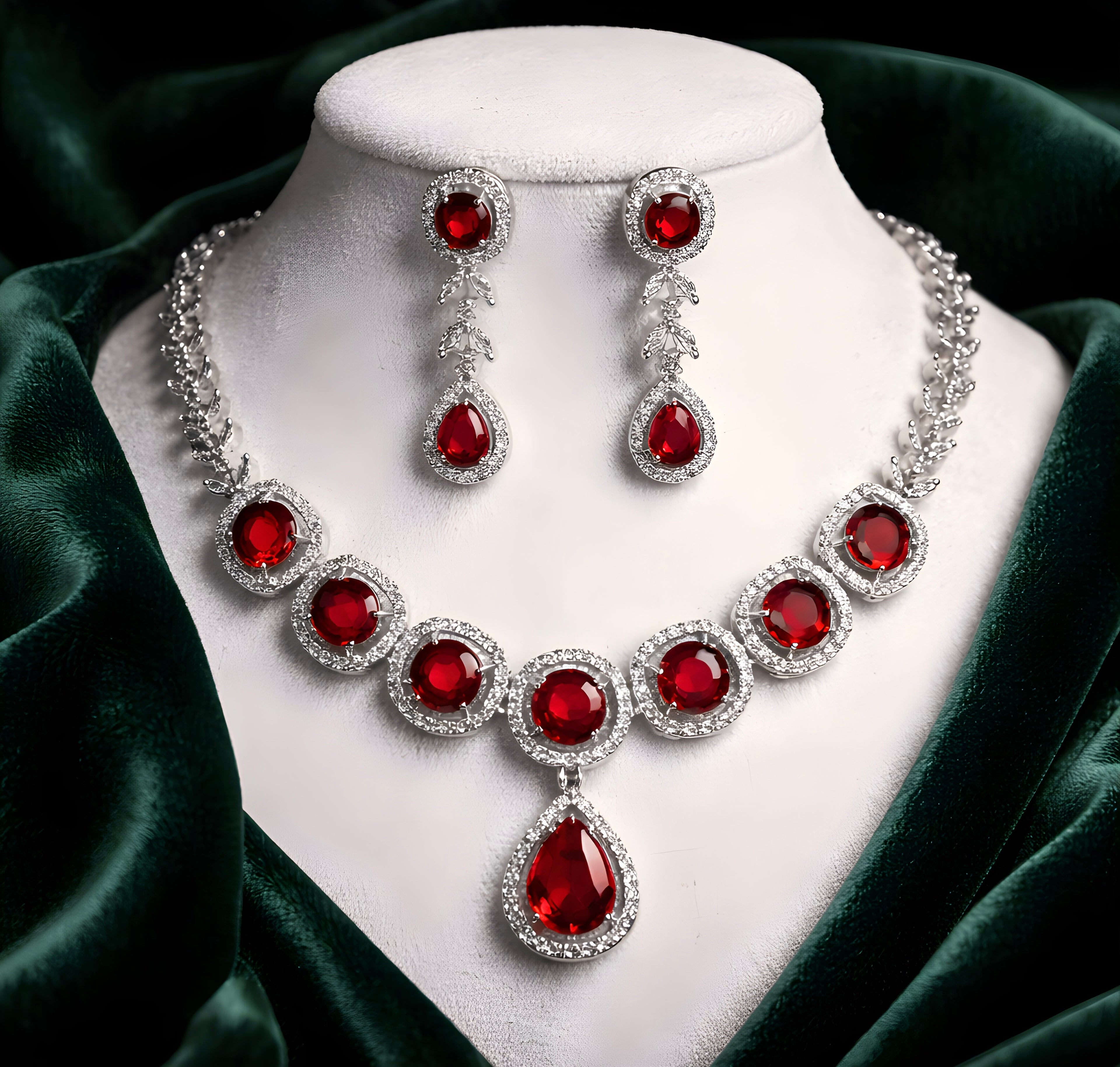 Ruby Red Crystal AD necklace set
