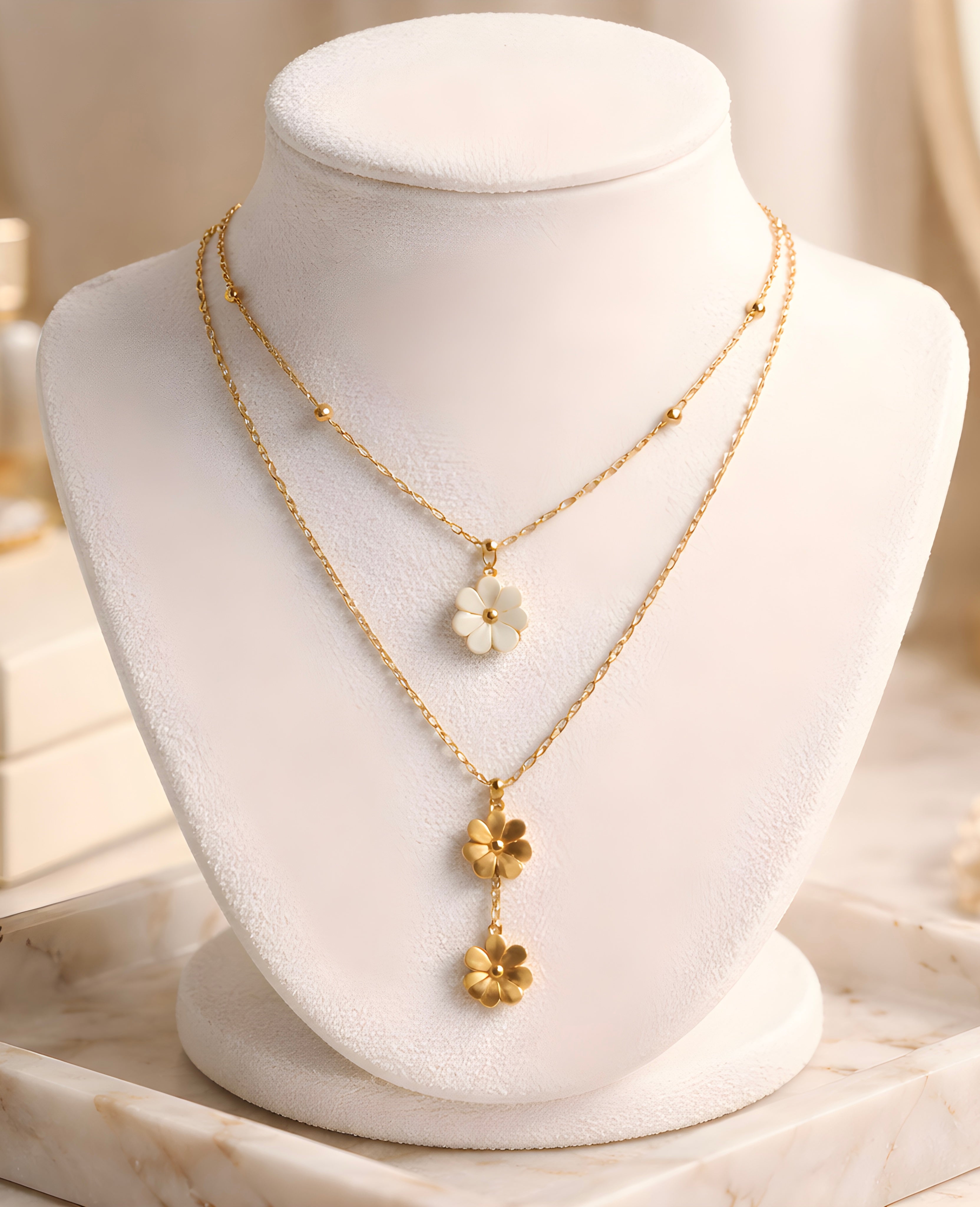 Layered gold floral necklace