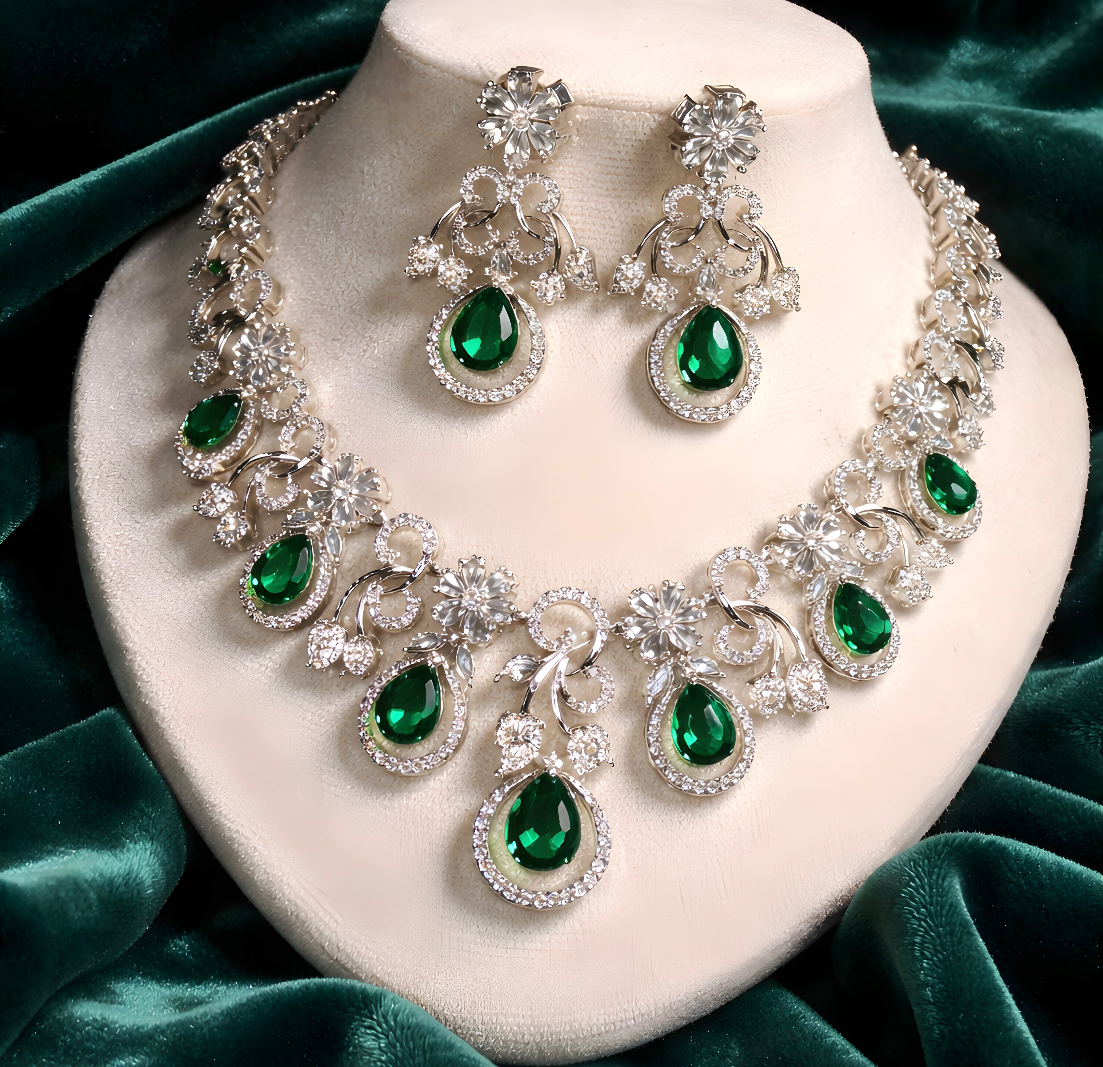 Green colour AD Necklace set