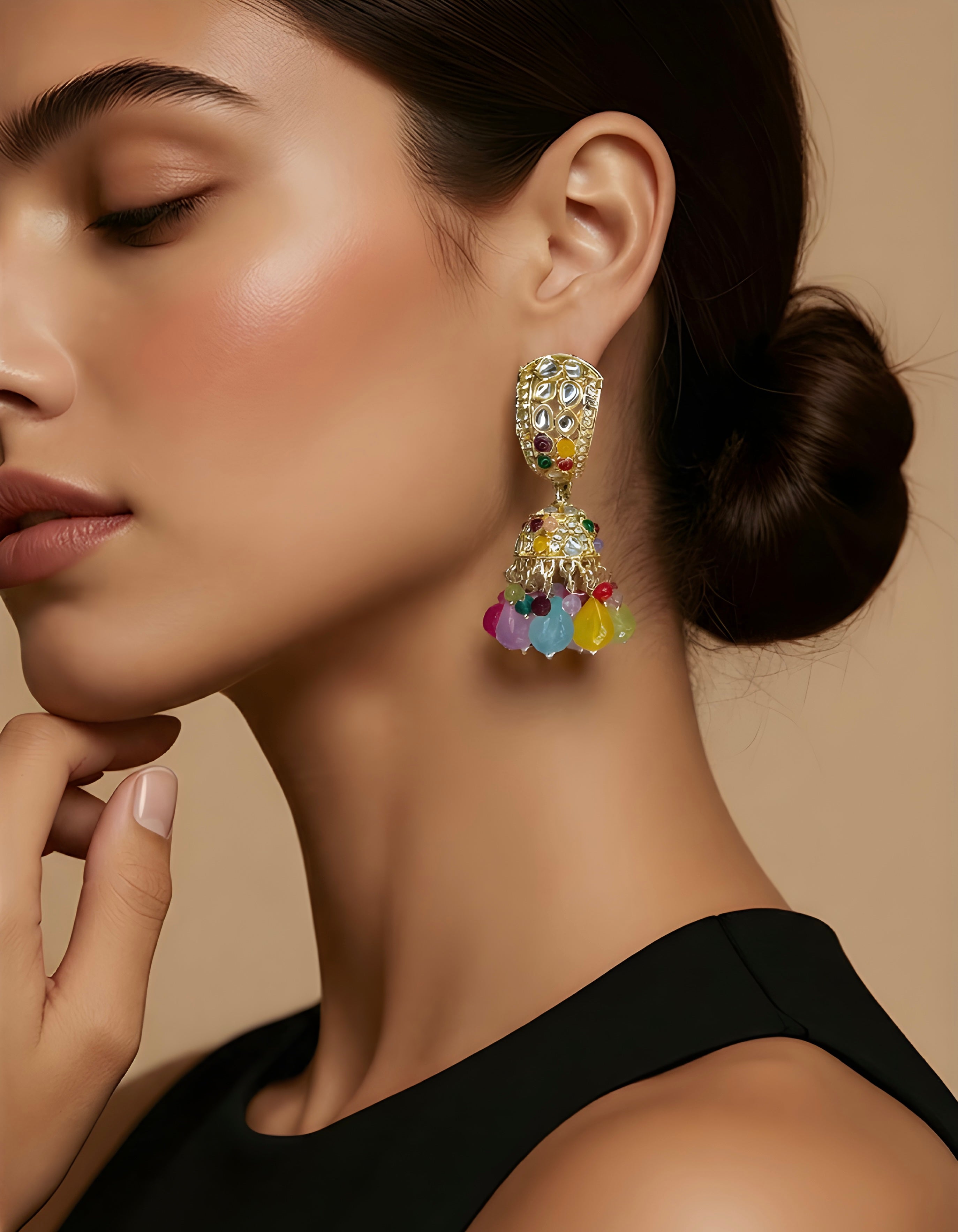 Indian multi-colour jhumka earrings