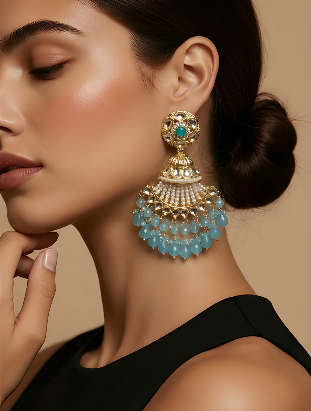Sky blue Pakistani kundan earrings
