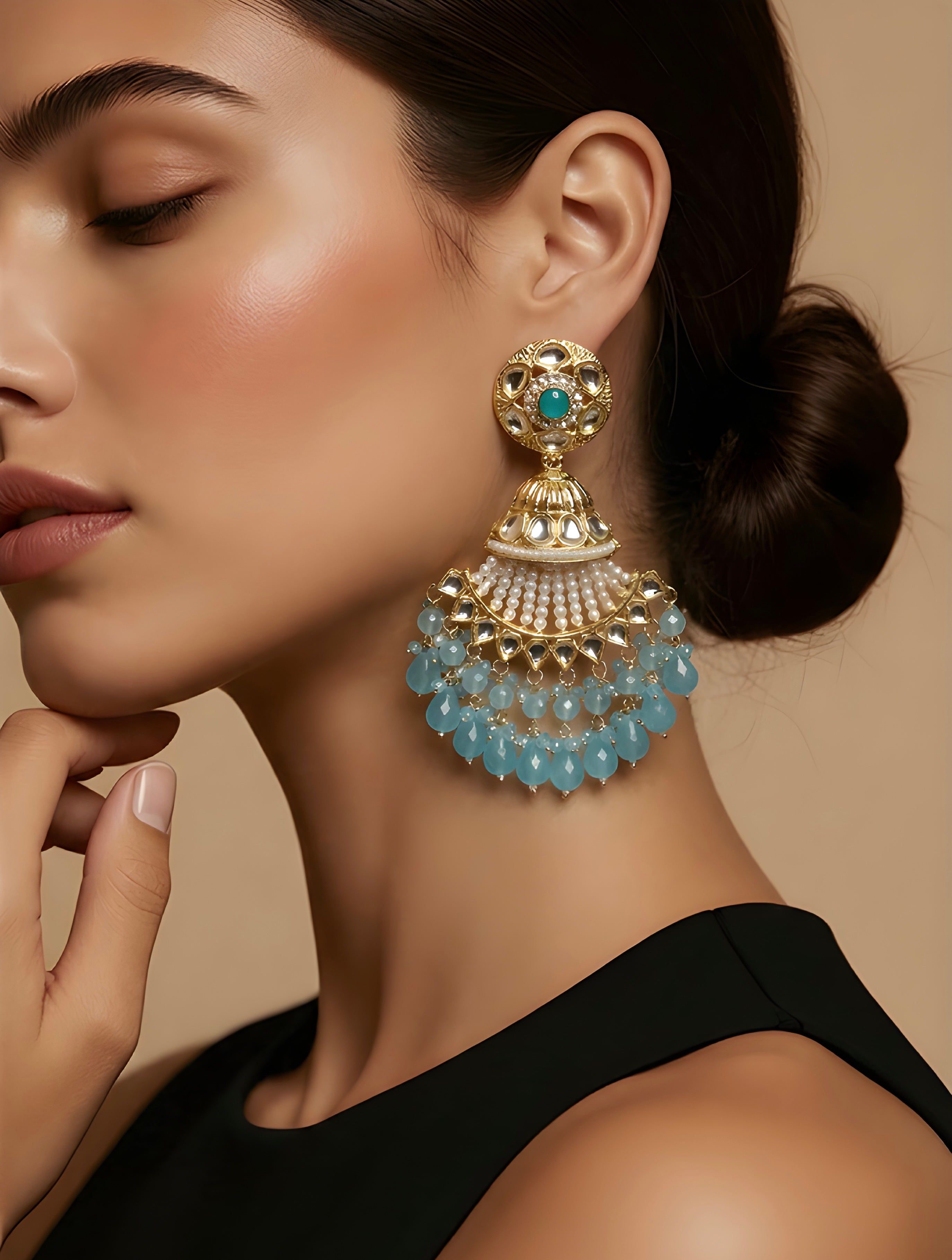 Sky blue Pakistani kundan earrings