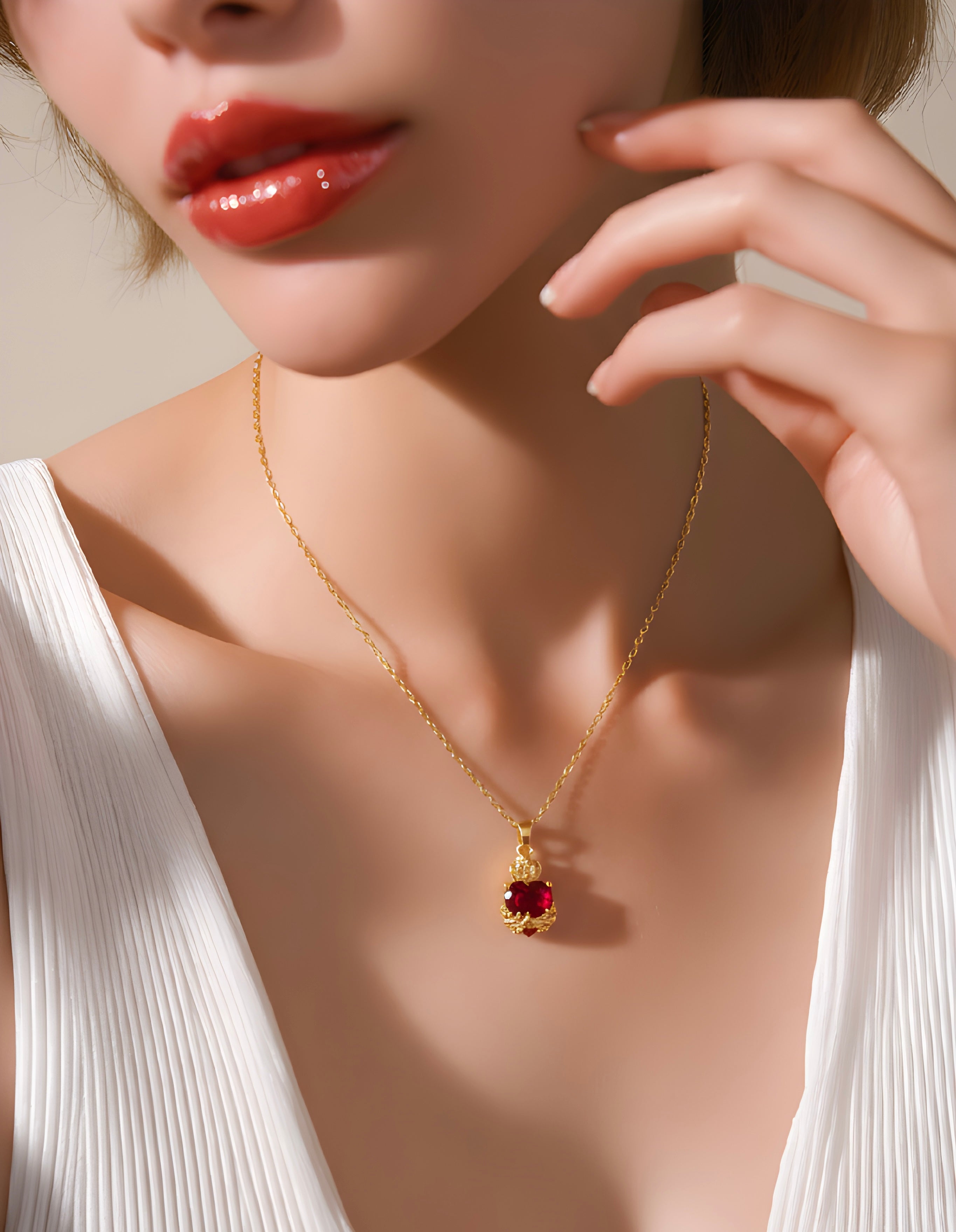 Gold Red Heart pendant necklace