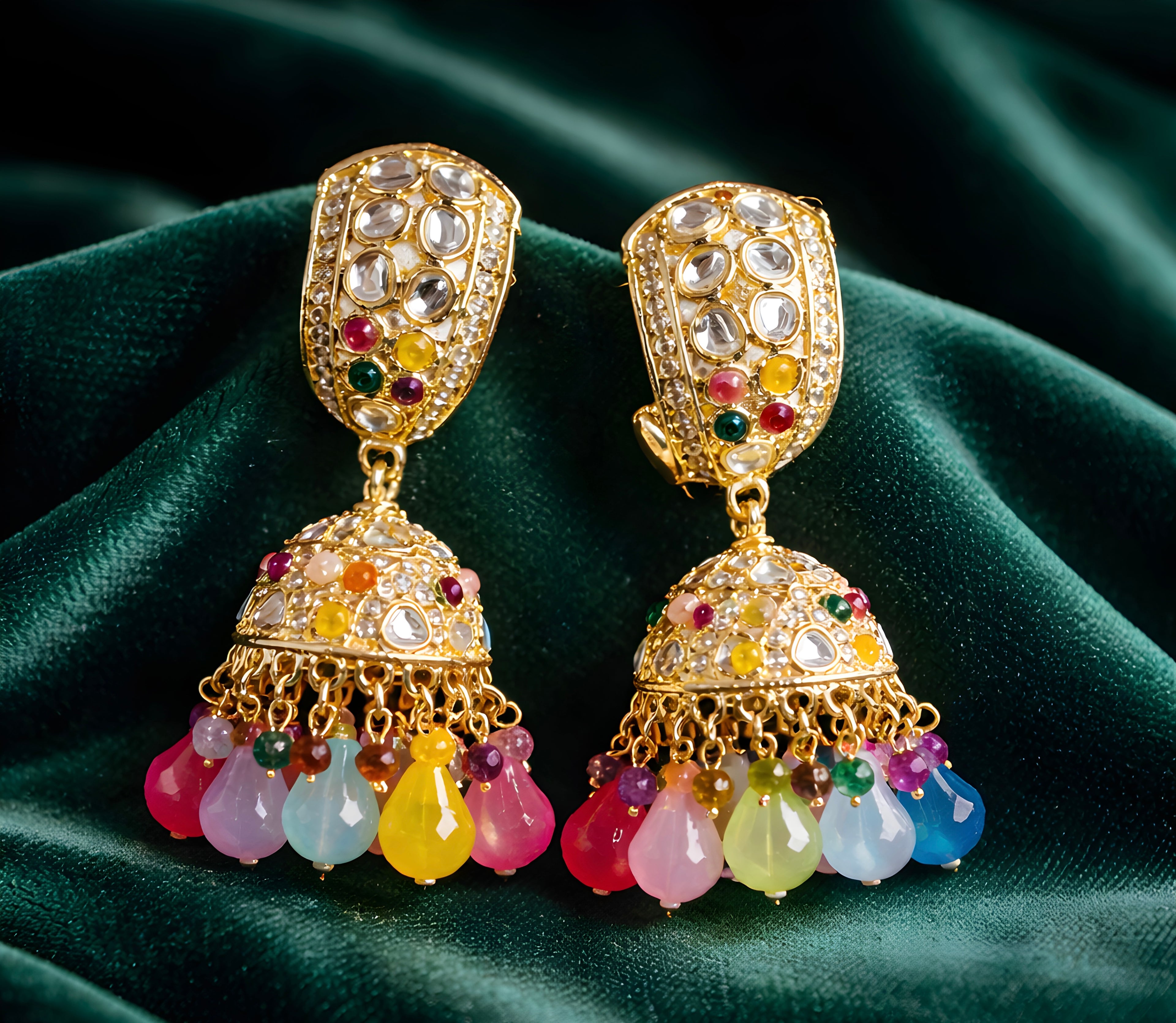 Indian multi-colour jhumka earrings