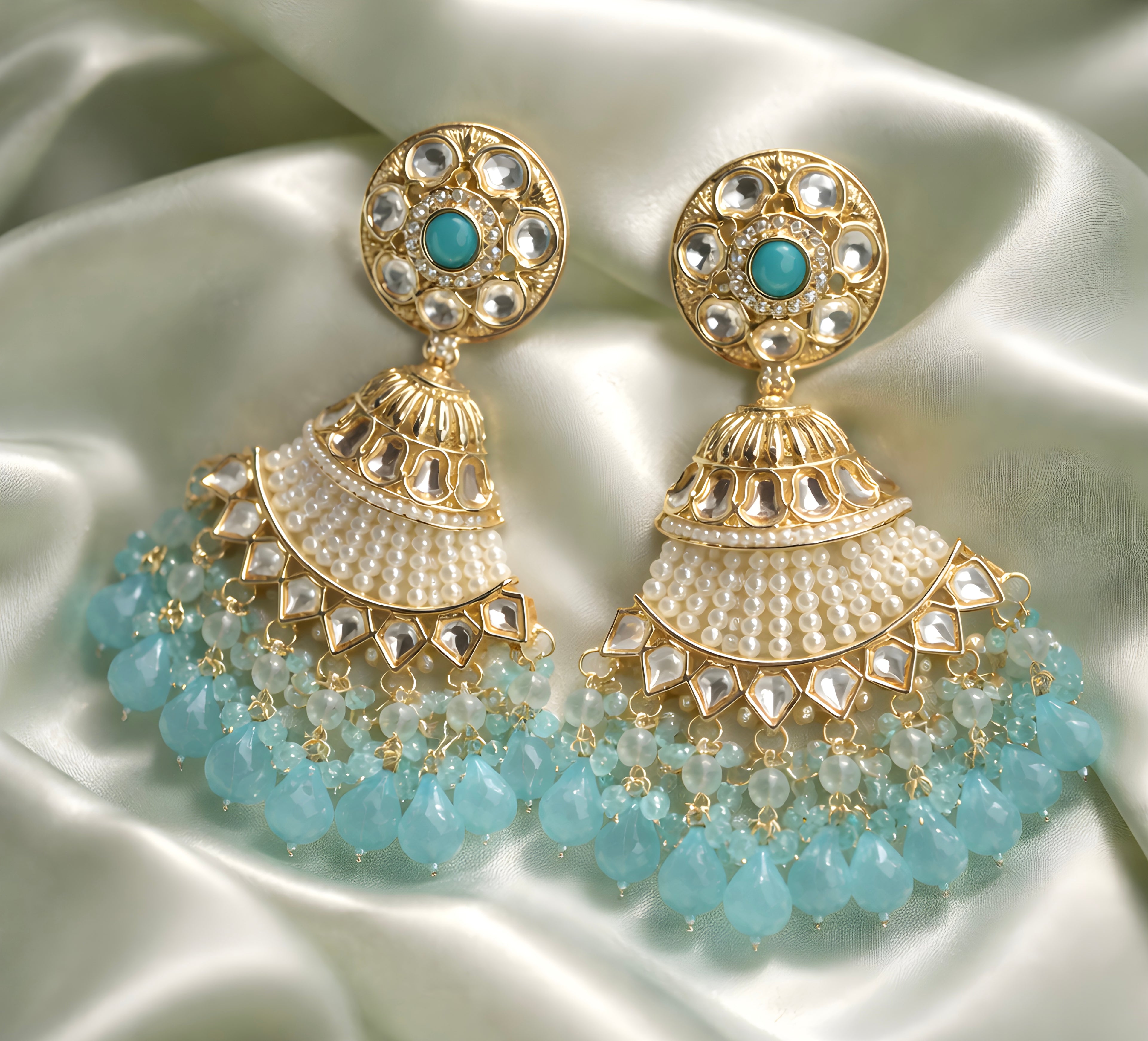Sky blue Pakistani kundan earrings