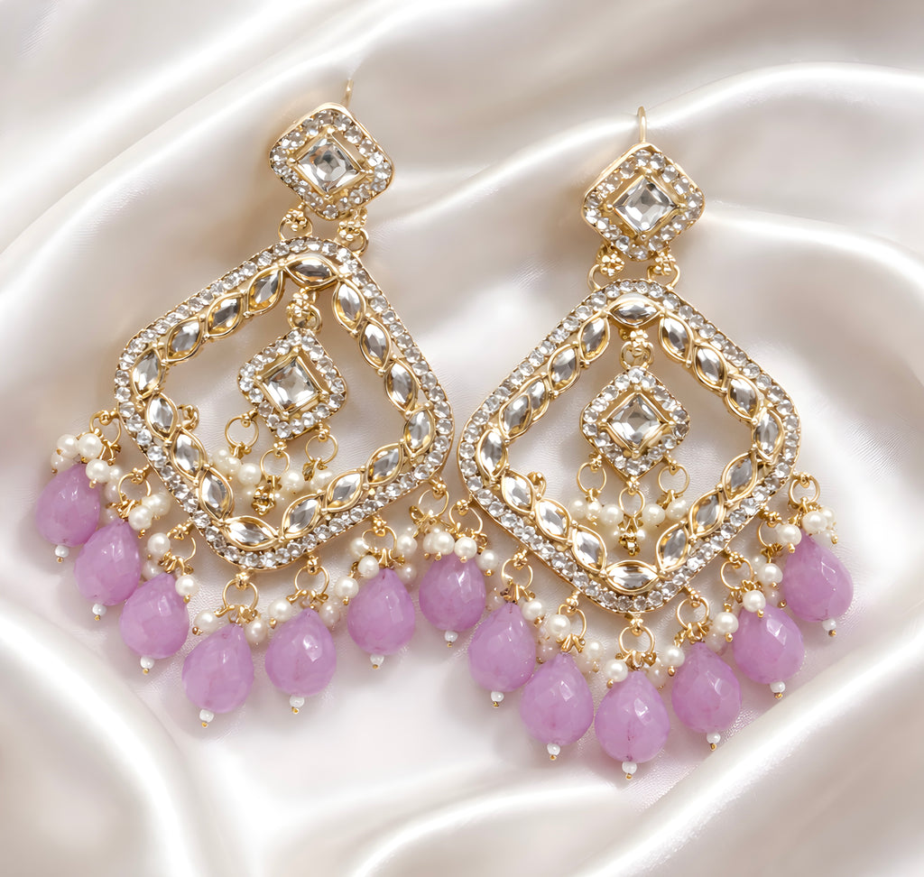 Lavender colour kundan earrings