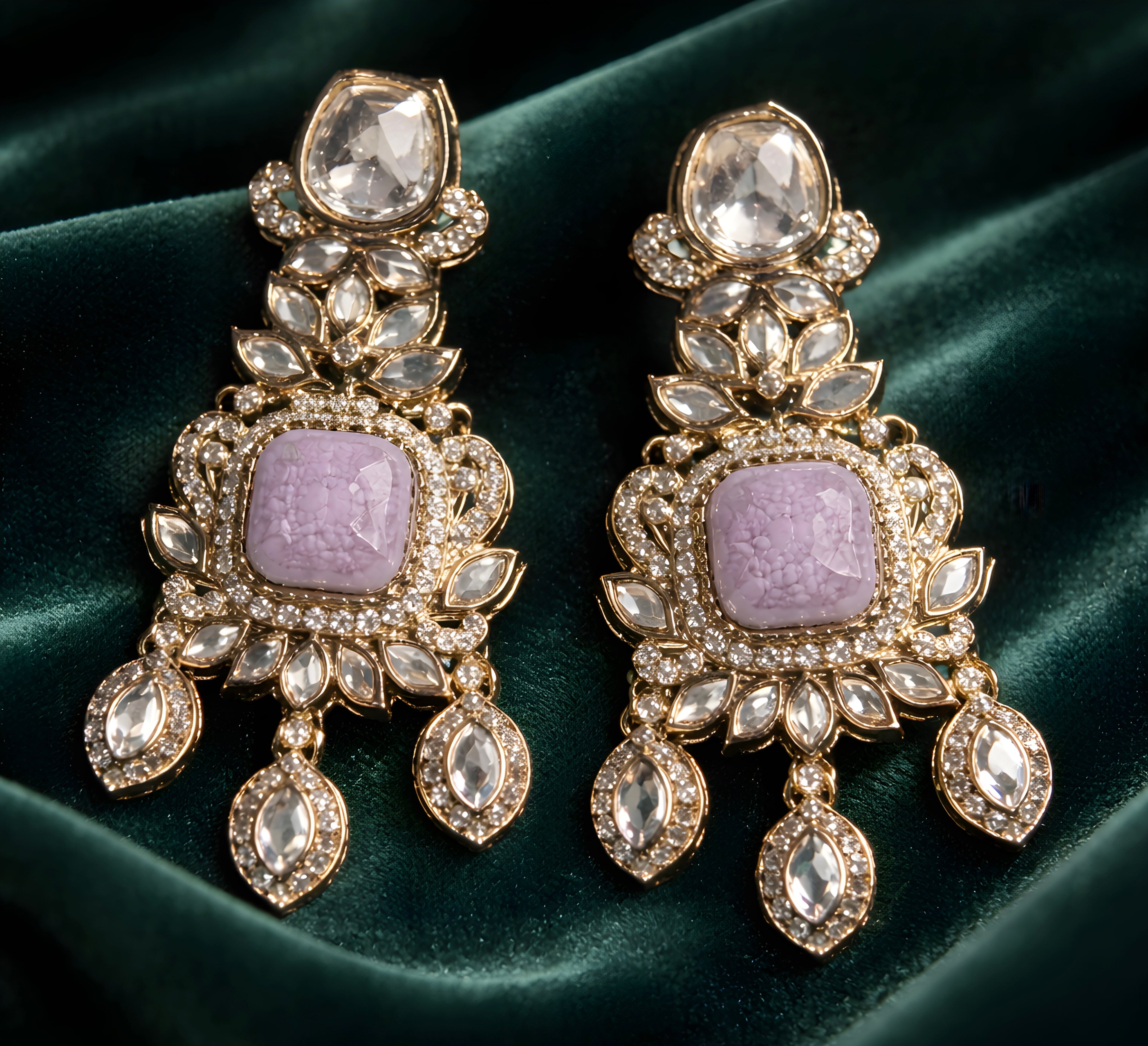 Kundan Polki chandelier earrings