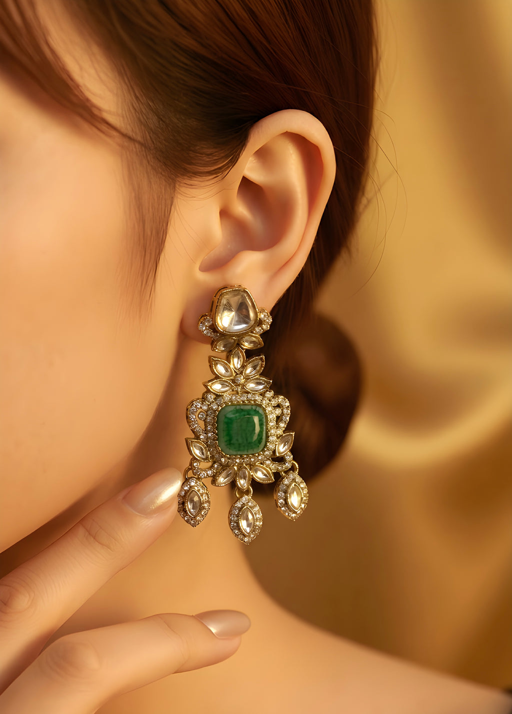 Kundan Polki chandelier earrings