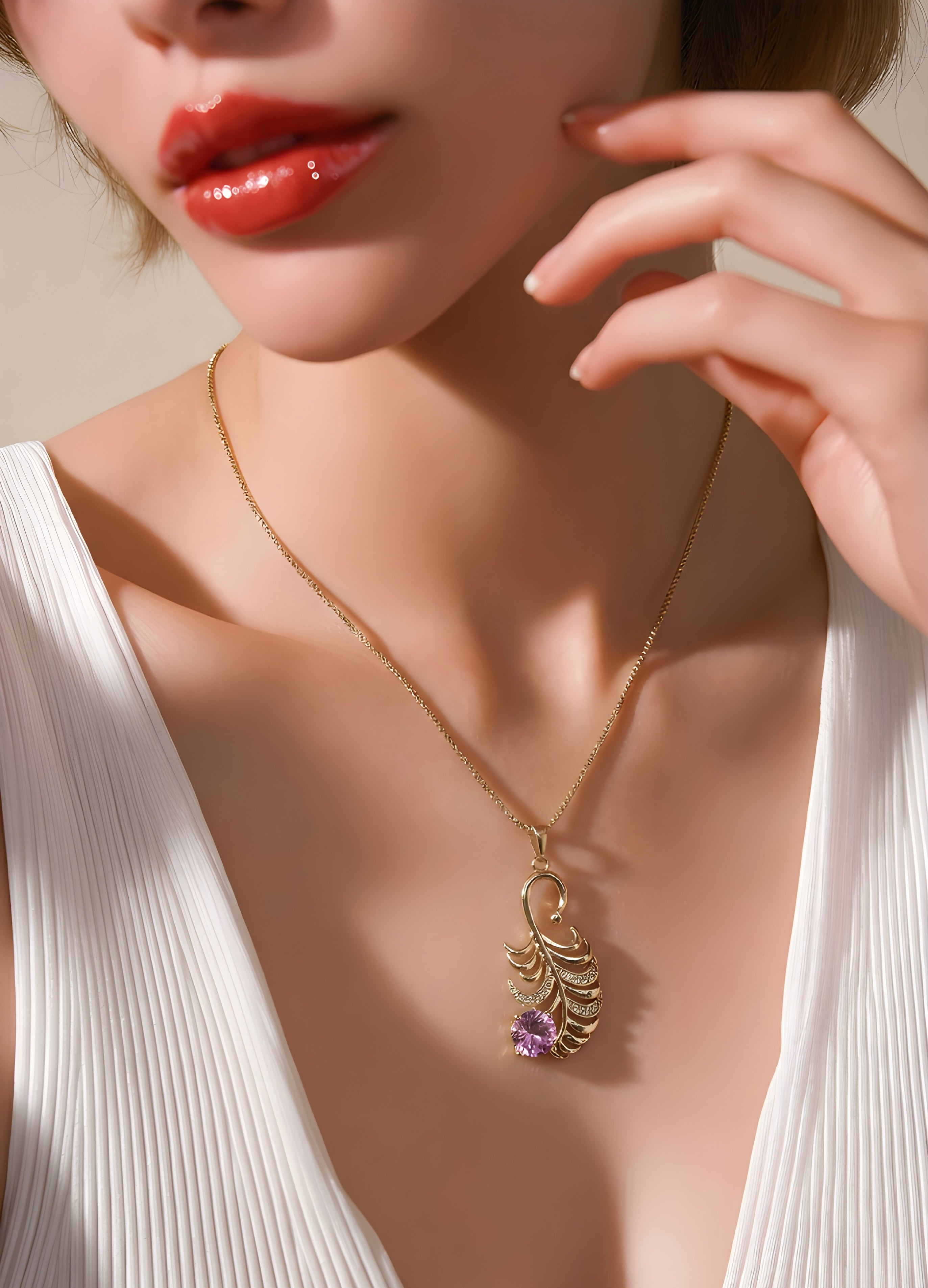 Pink colour Elegant peacock-inspired pendant necklace