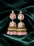 Pink kundan jhumka earrings