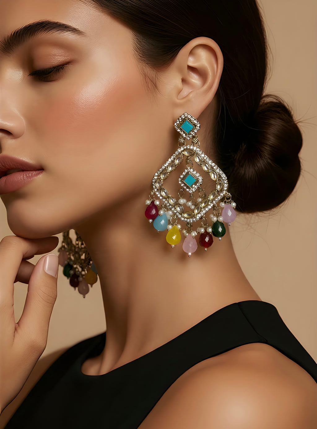 Multicolour kundan earrings