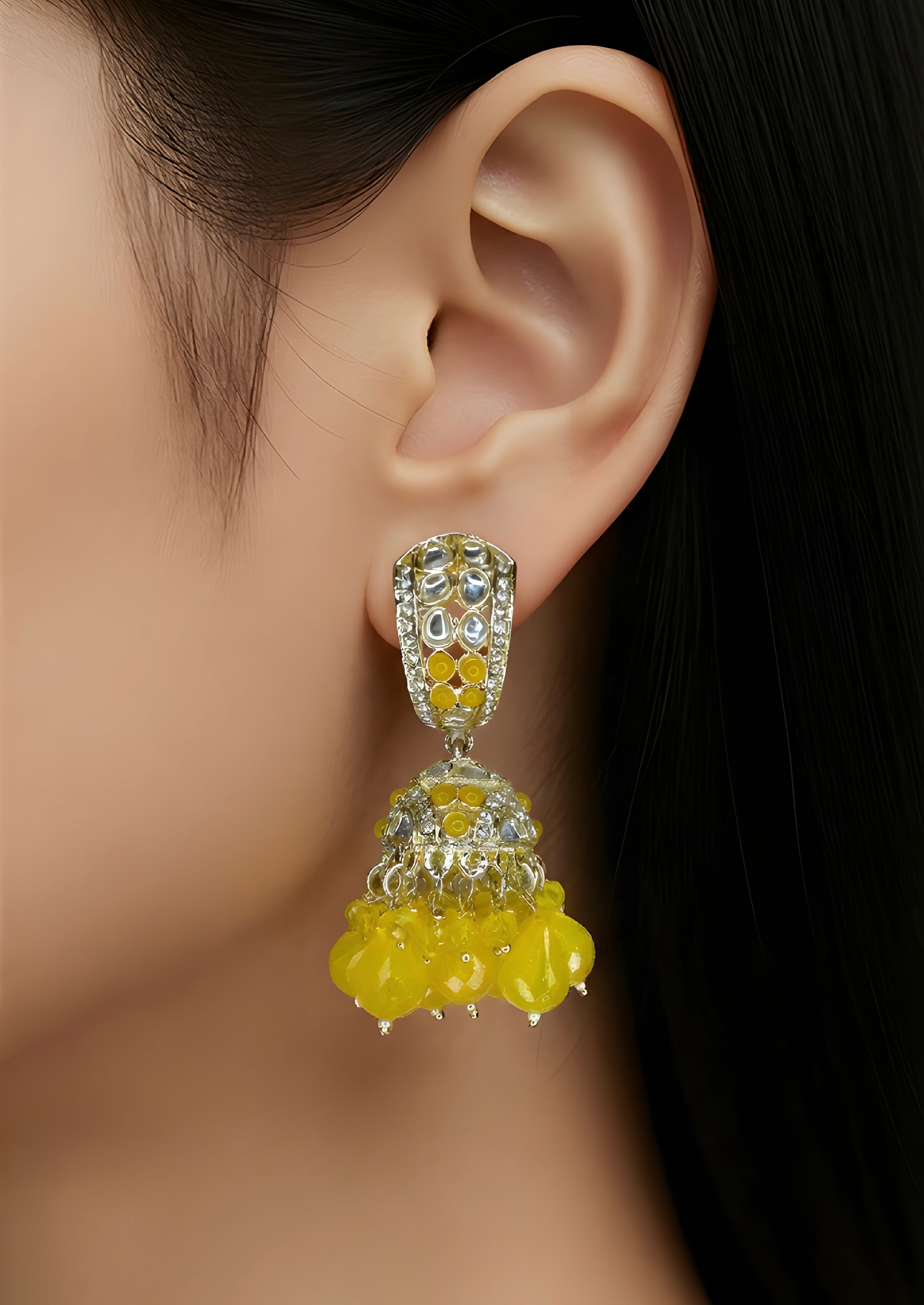 Indian yellow jhumka earrings