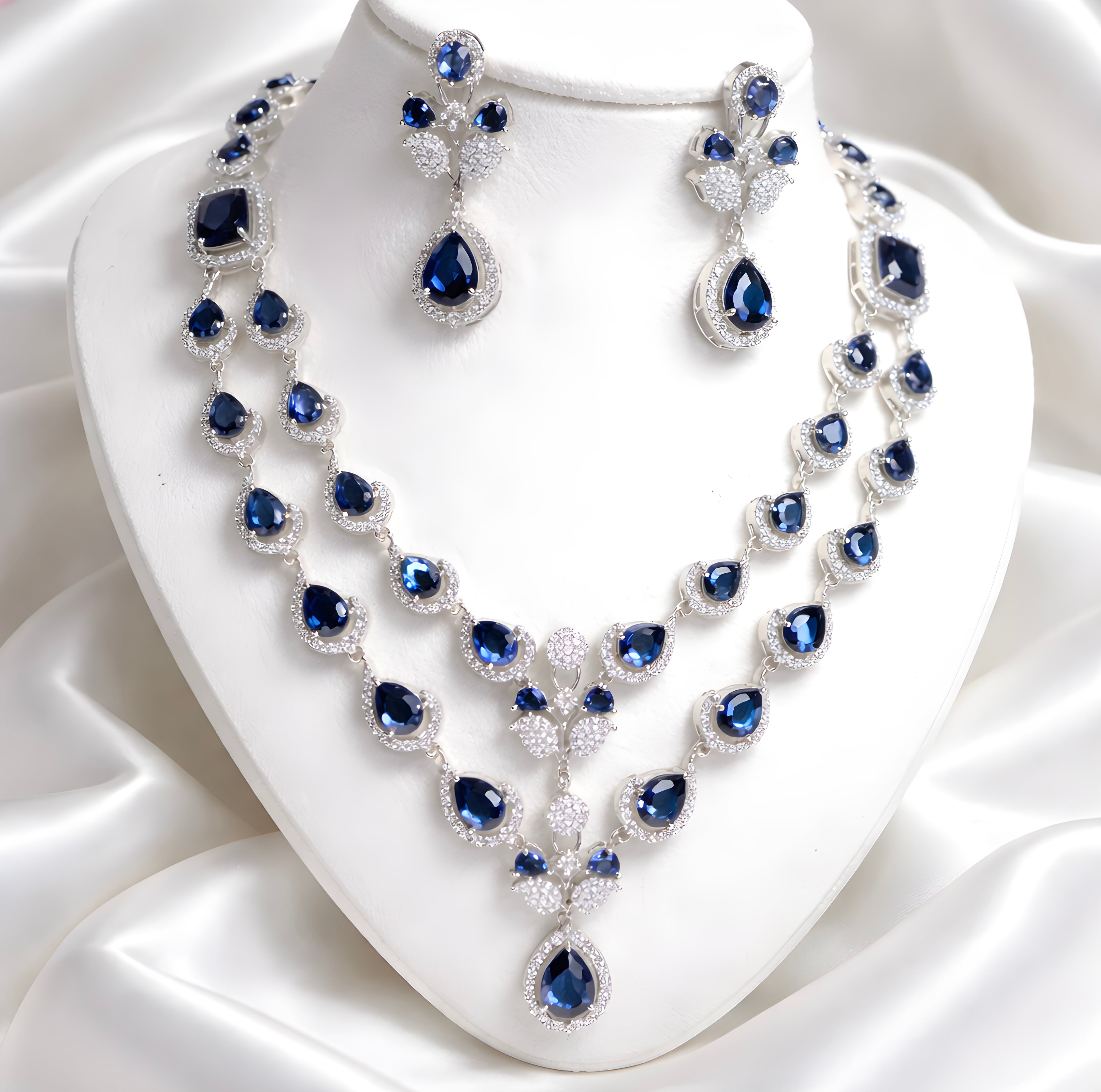 American Diamond Necklace set with Blue stones