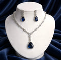 Silver-Plated Blue American Diamond-Studded Jewellery Set