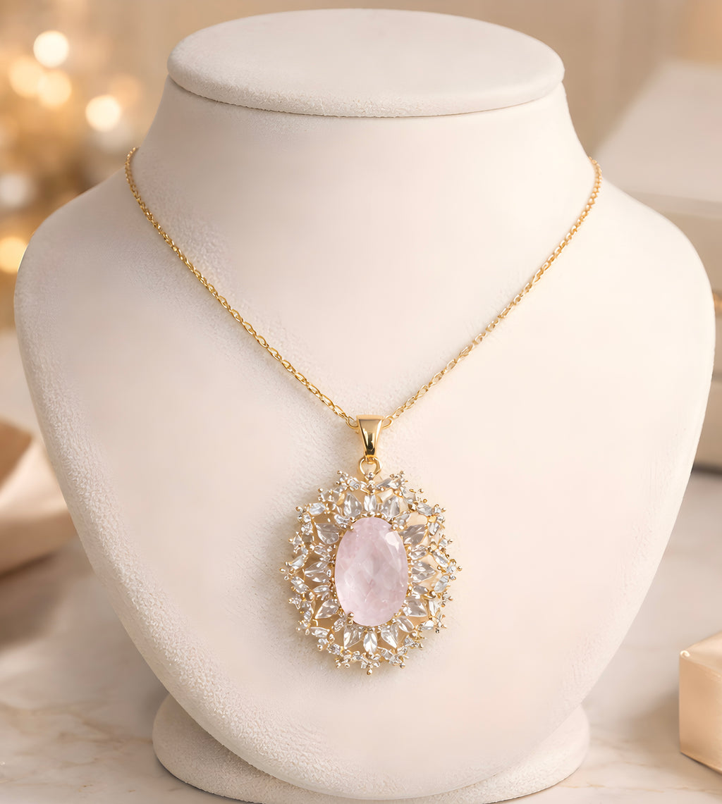 Oval-cut rose quartz pendant necklace