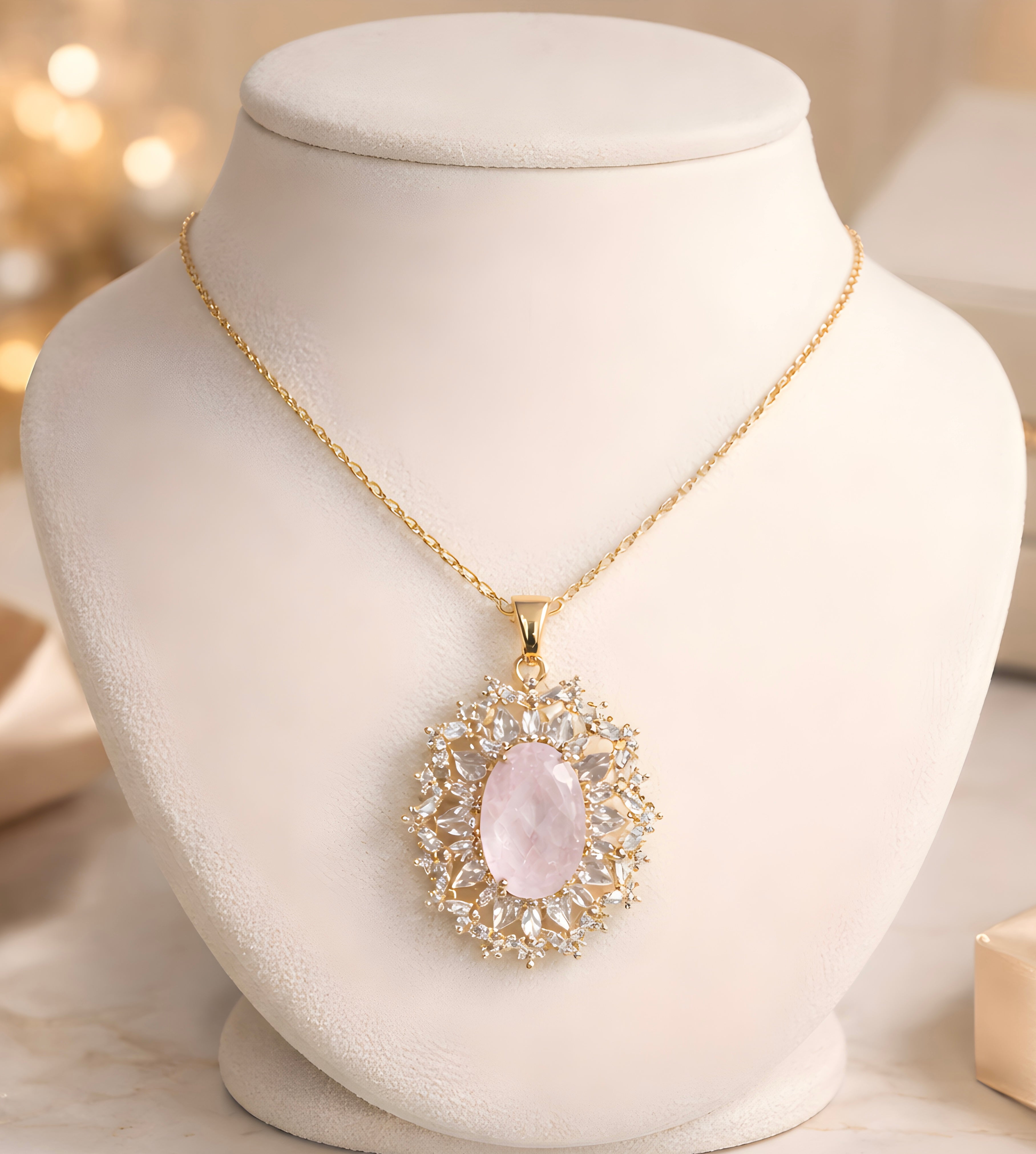 Oval-cut rose quartz pendant necklace