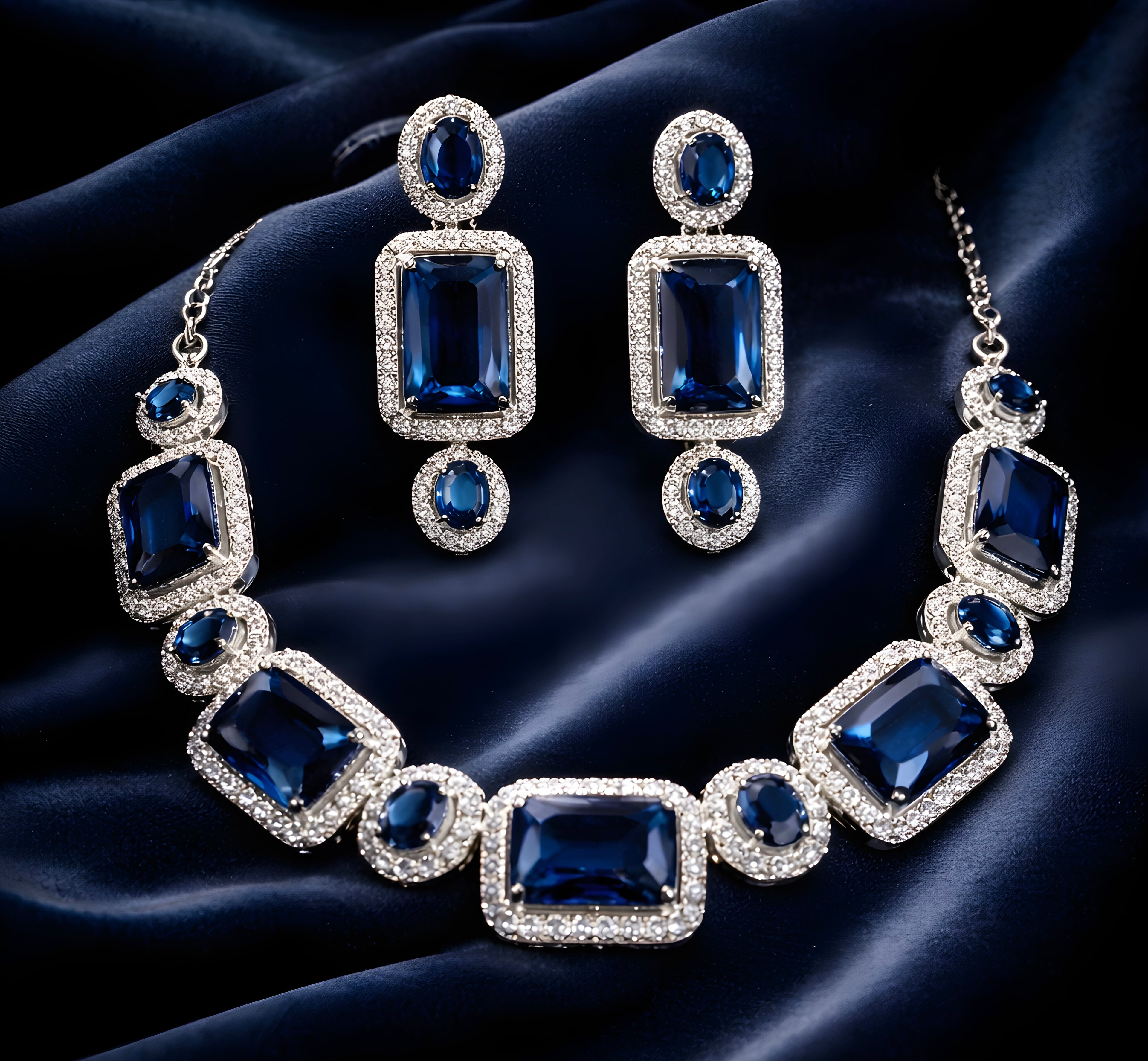 Blue color silver-plated AD Necklace set