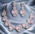 Pink colour American Diamond (AD) necklace and earring set