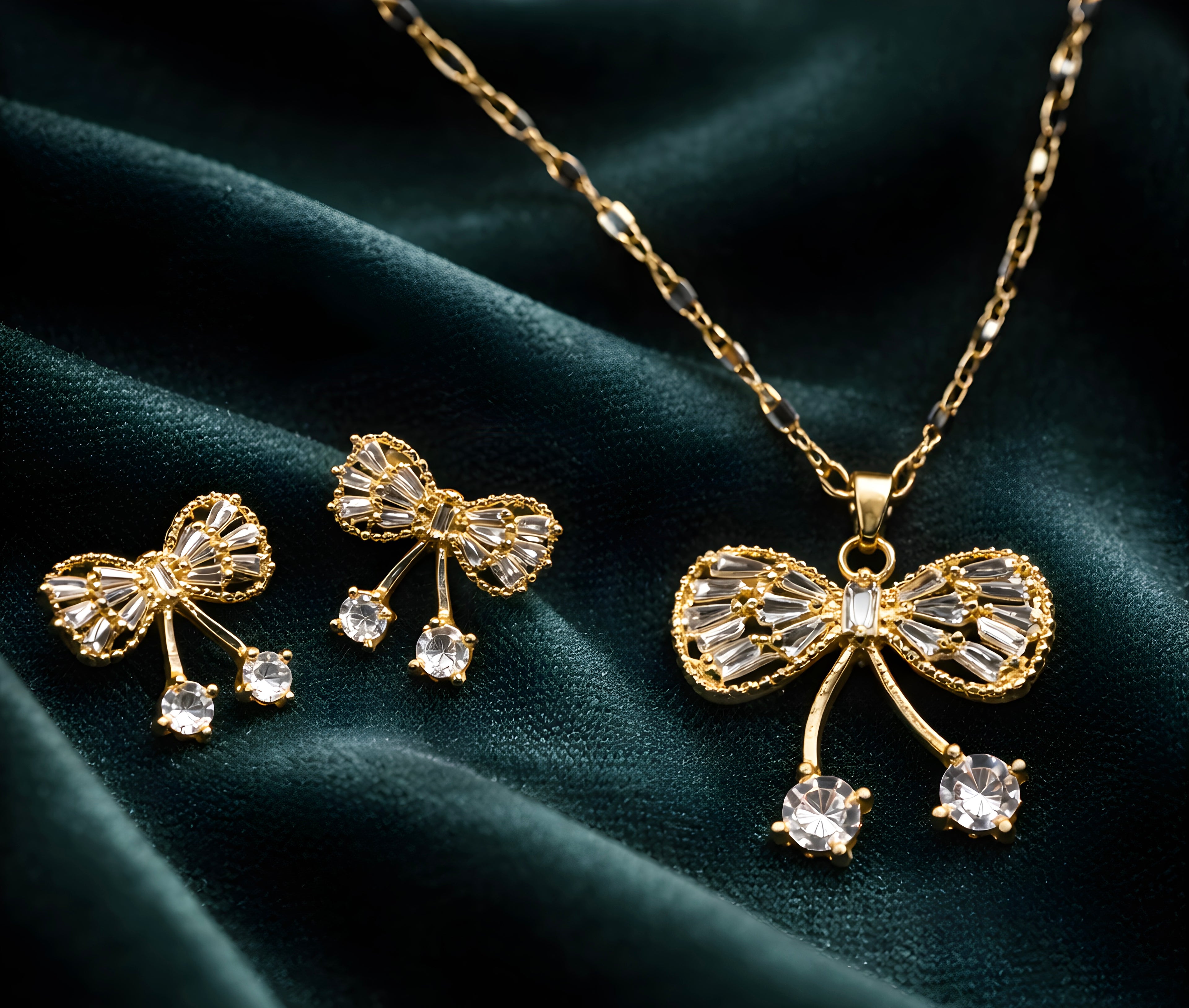 Elegant gold-toned bow pendant set
