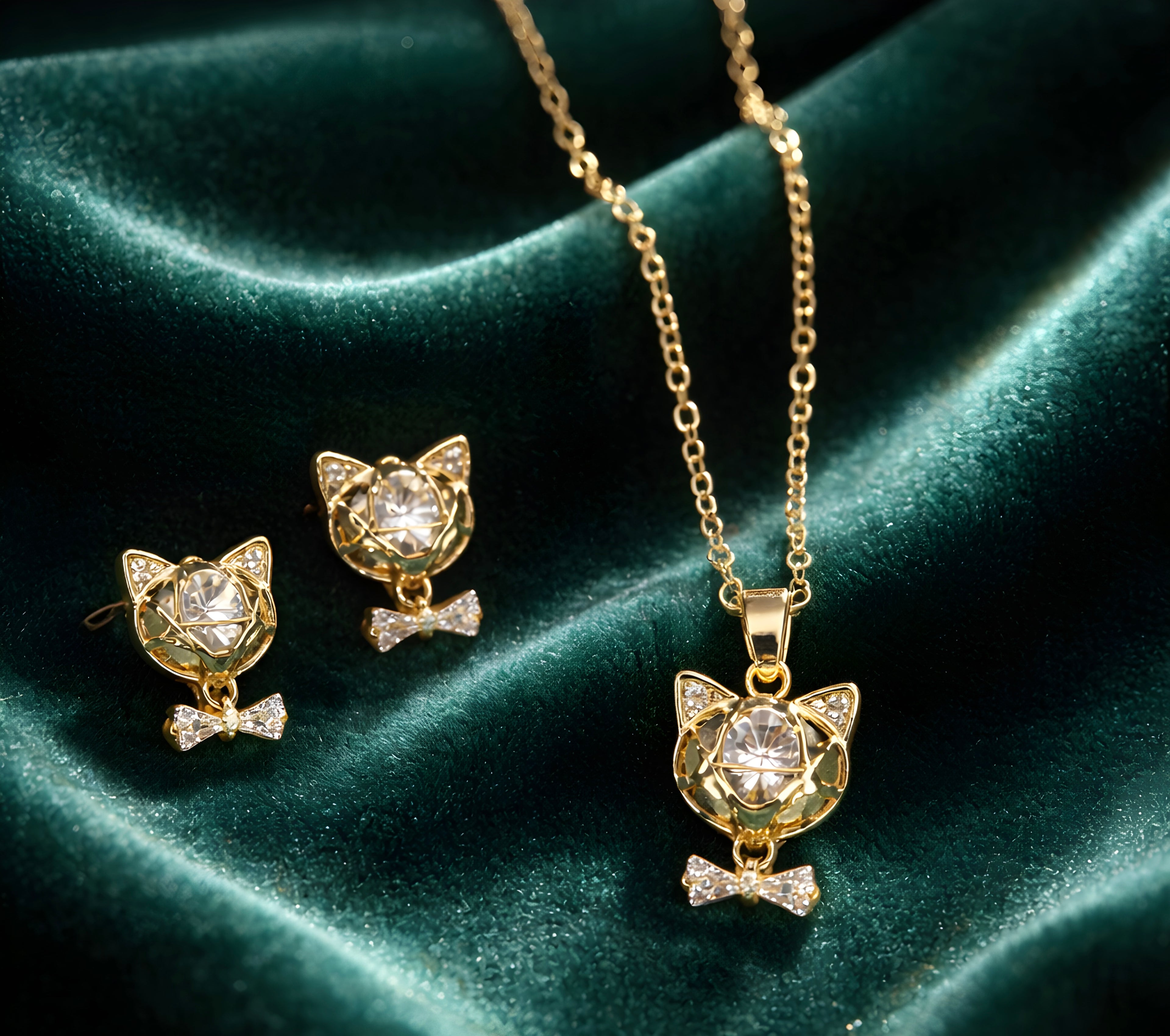 Luxe bow cat pendant set