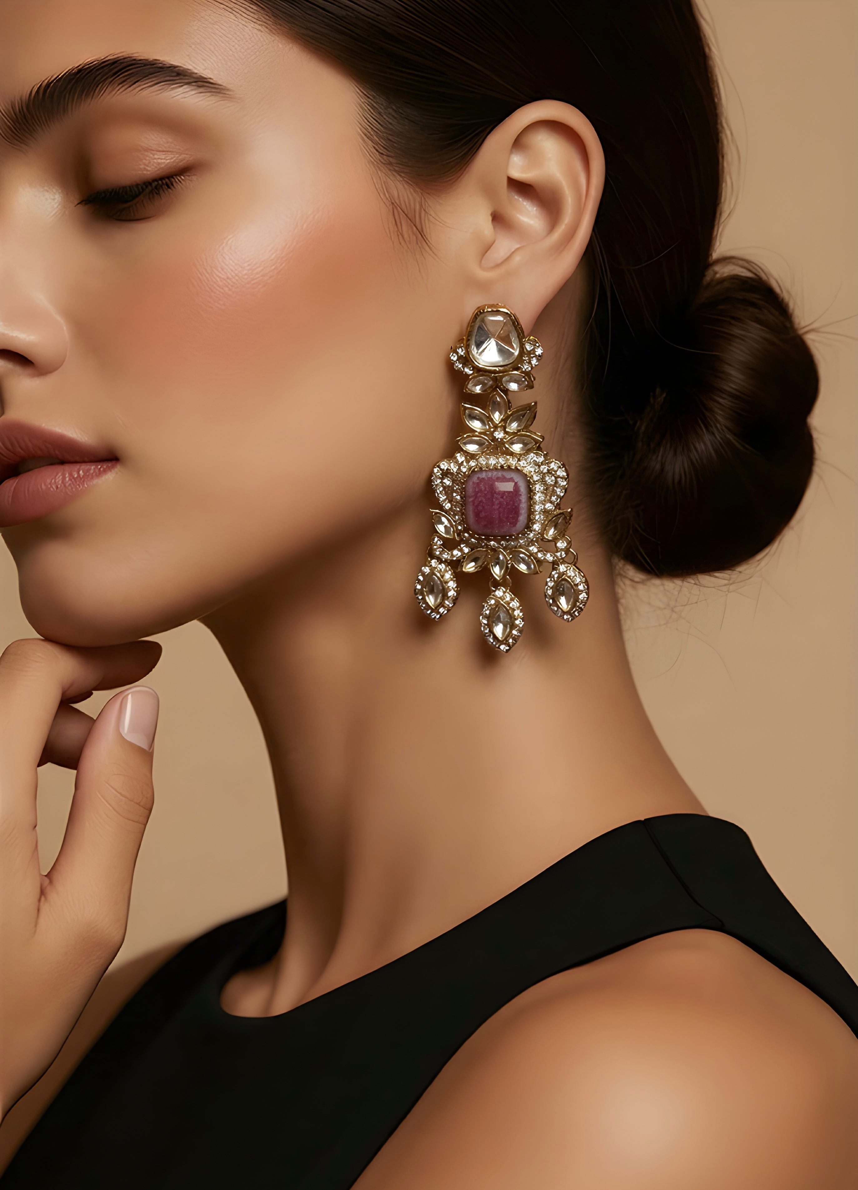 Kundan Polki chandelier earrings