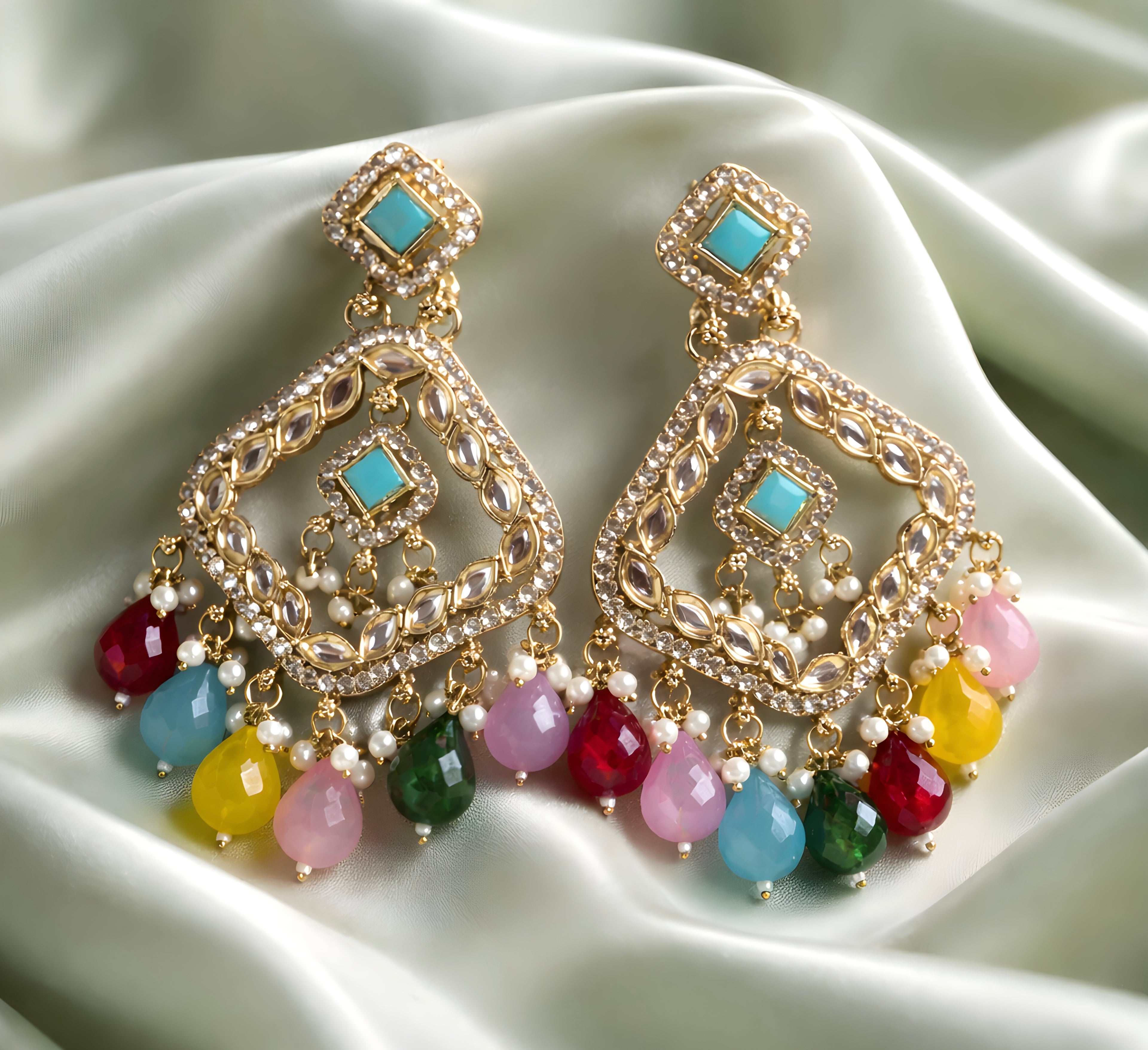 Multicolour kundan earrings
