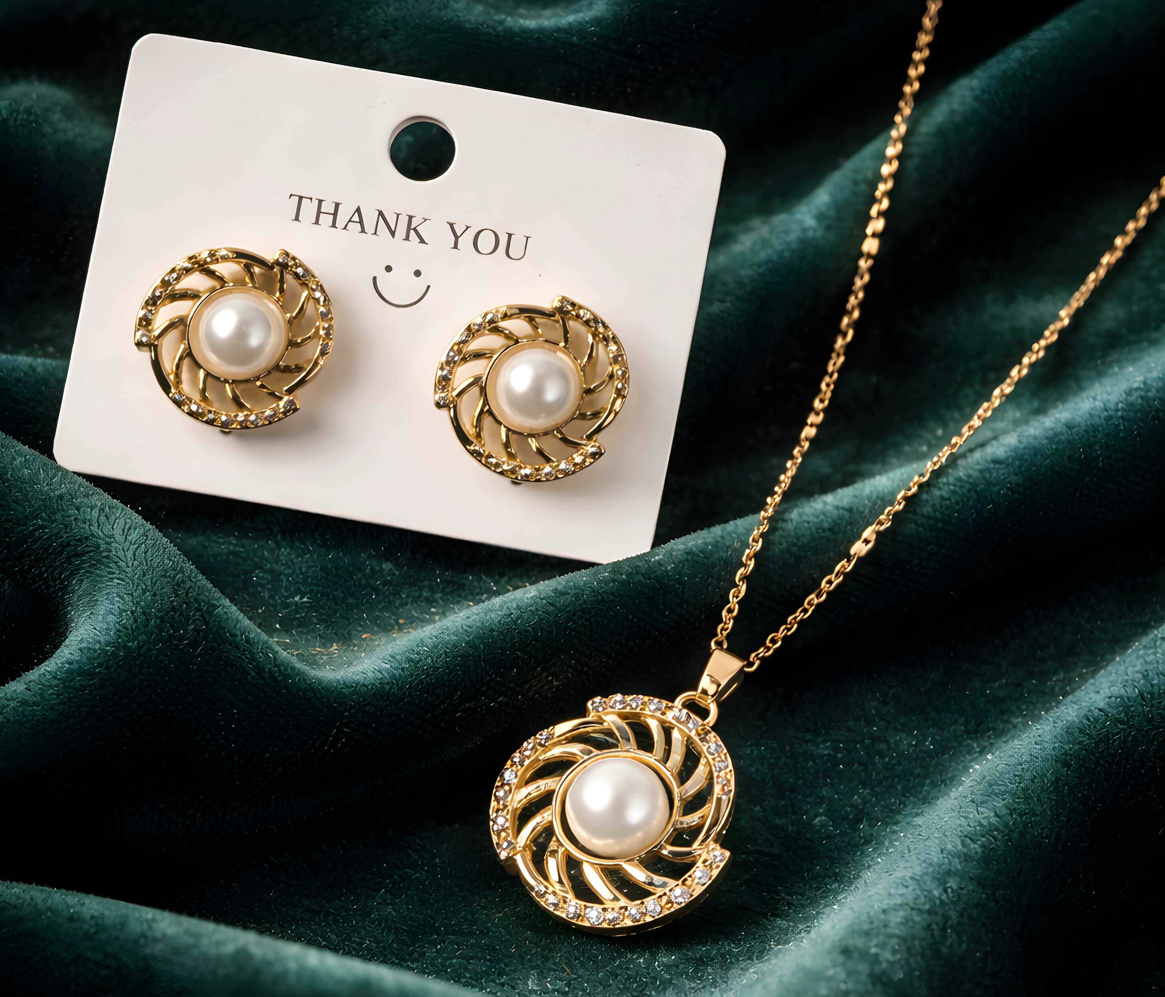 Spiral pearl pendant set