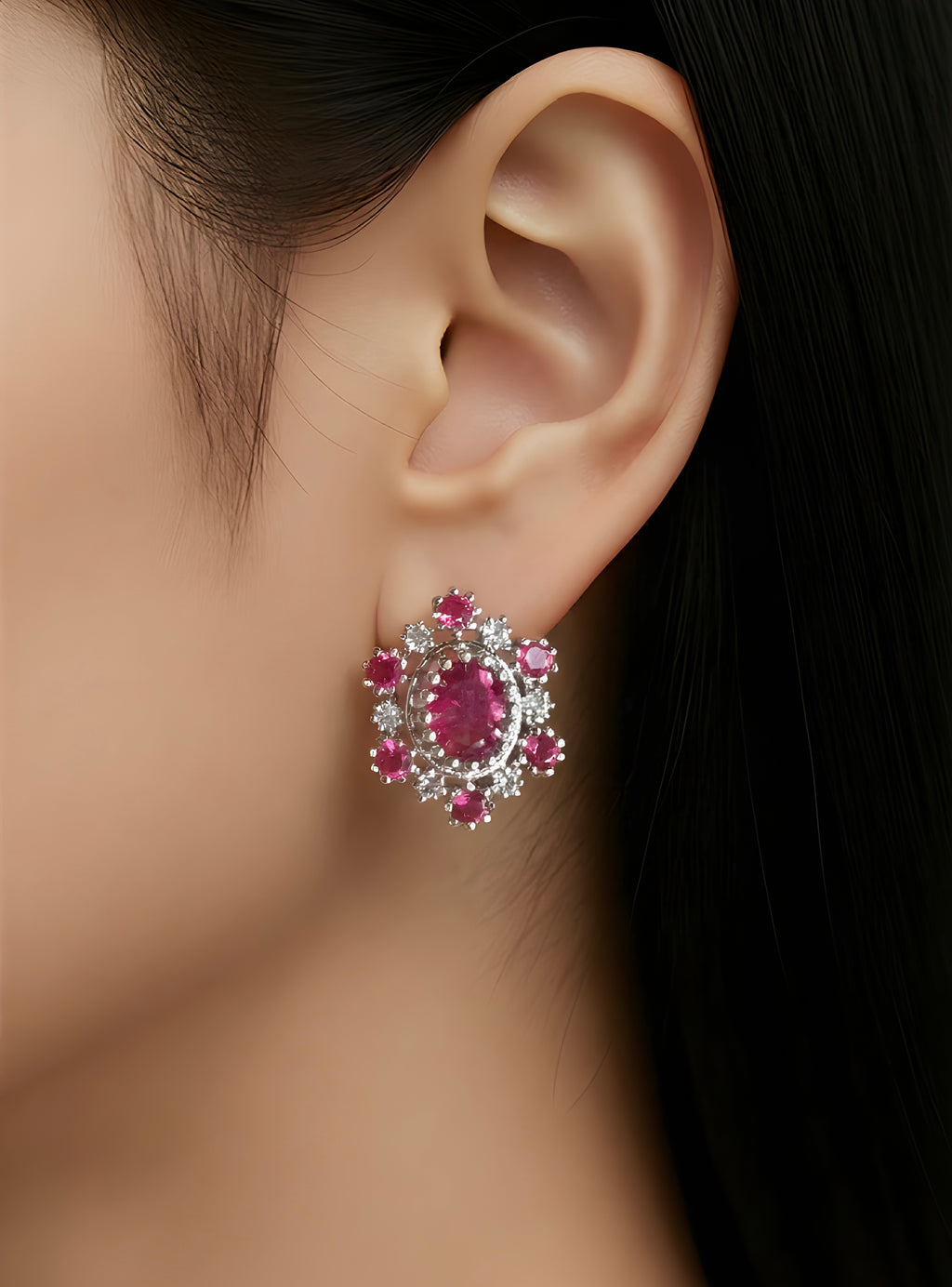 Oval-cut halo stud
