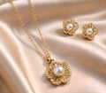 Floral gold-toned pendant set