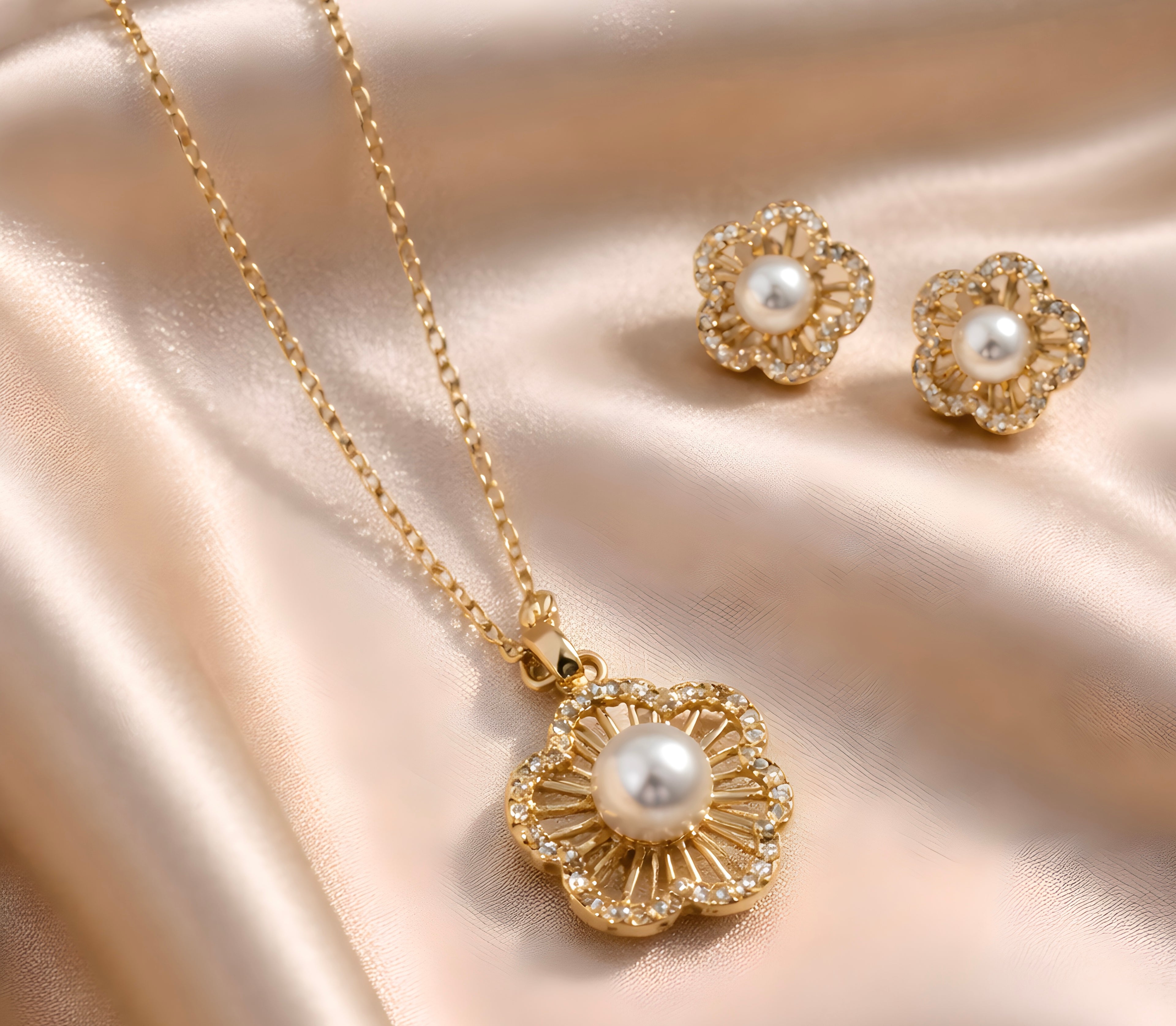 Floral gold-toned pendant set