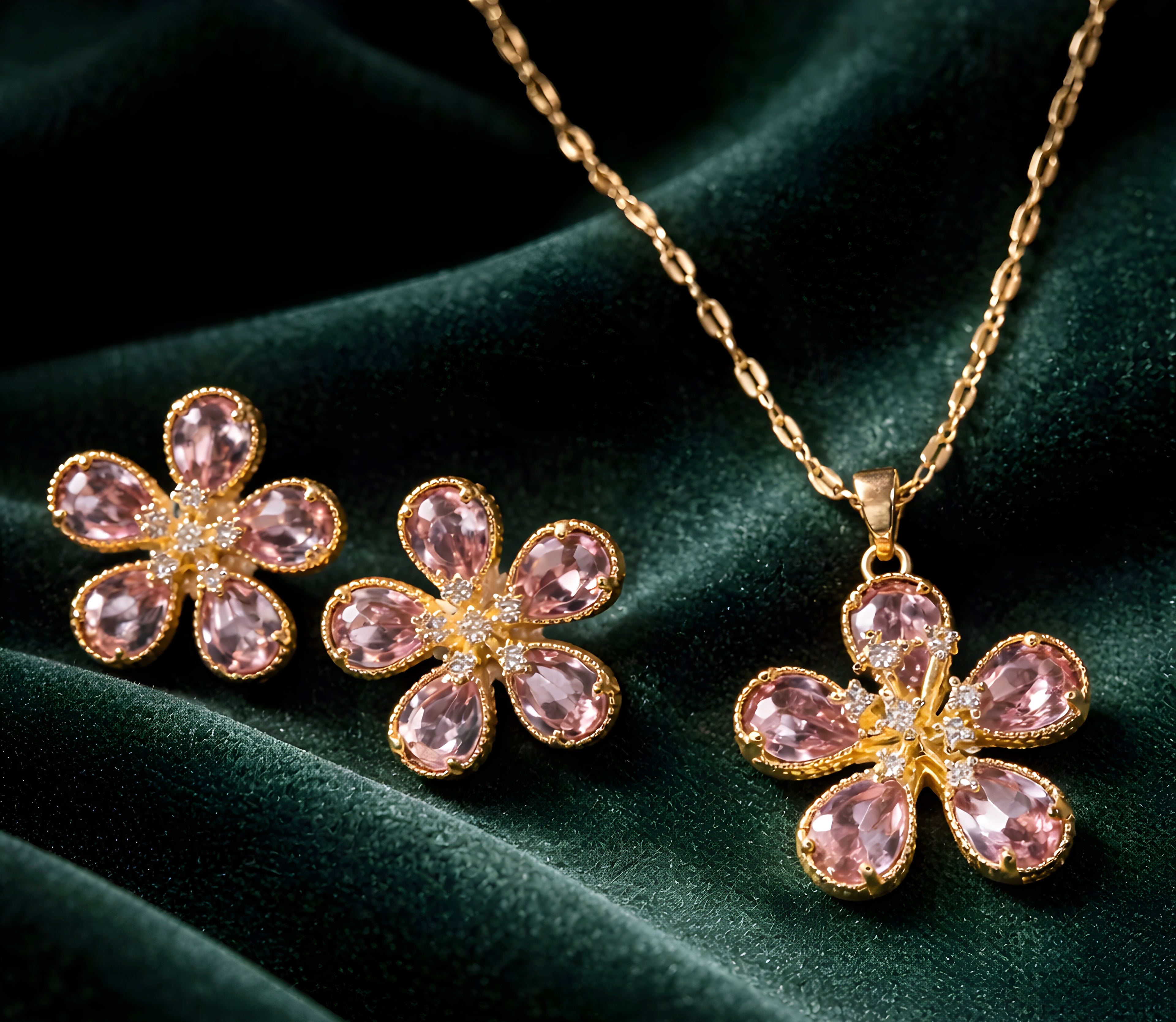 Pink flower pendant set