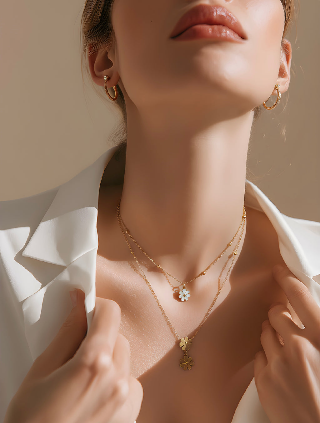 Layered gold floral necklace