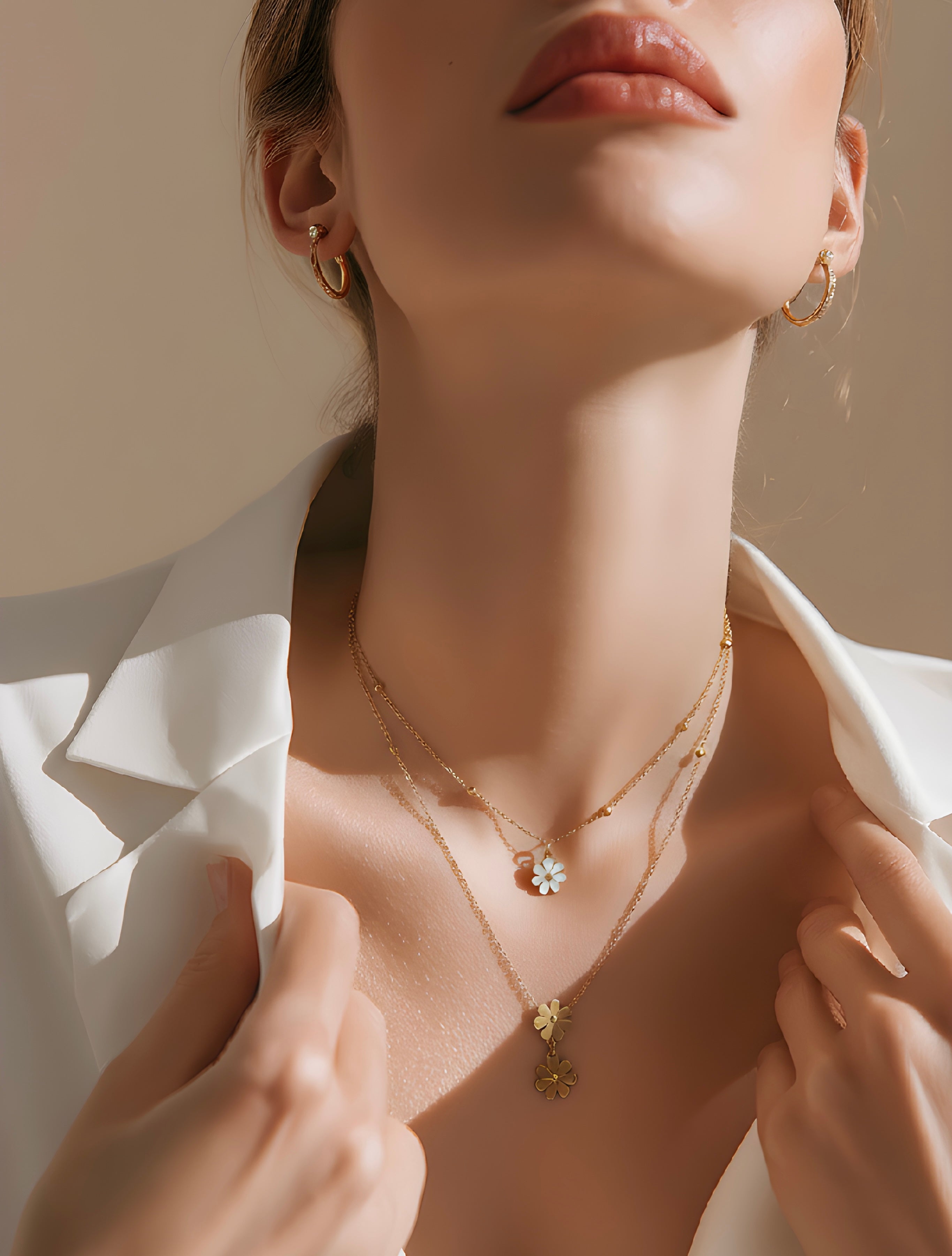 Layered gold floral necklace