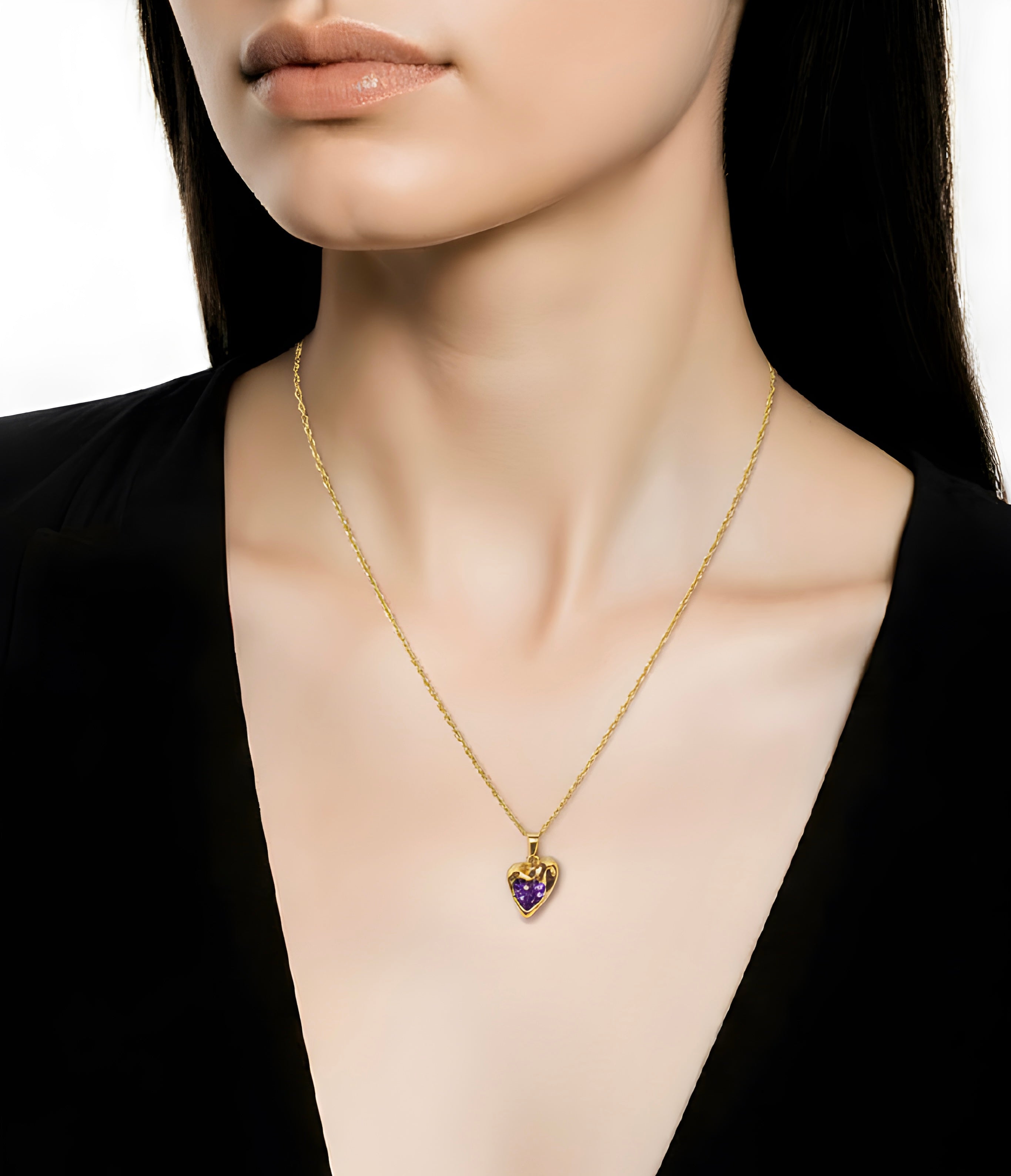 Heart-shaped amethyst pendant necklace