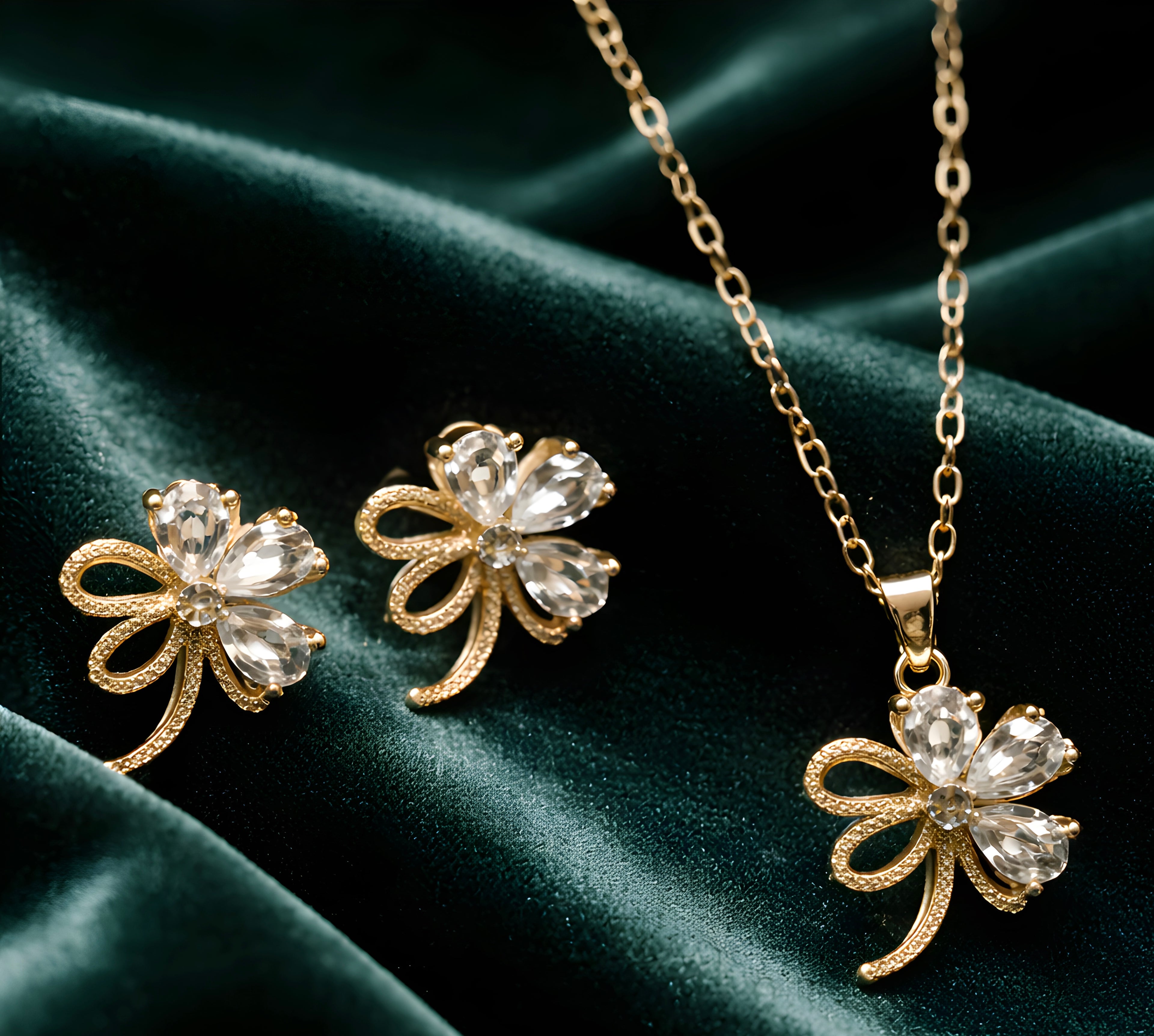 Hollow golden flower pendant set