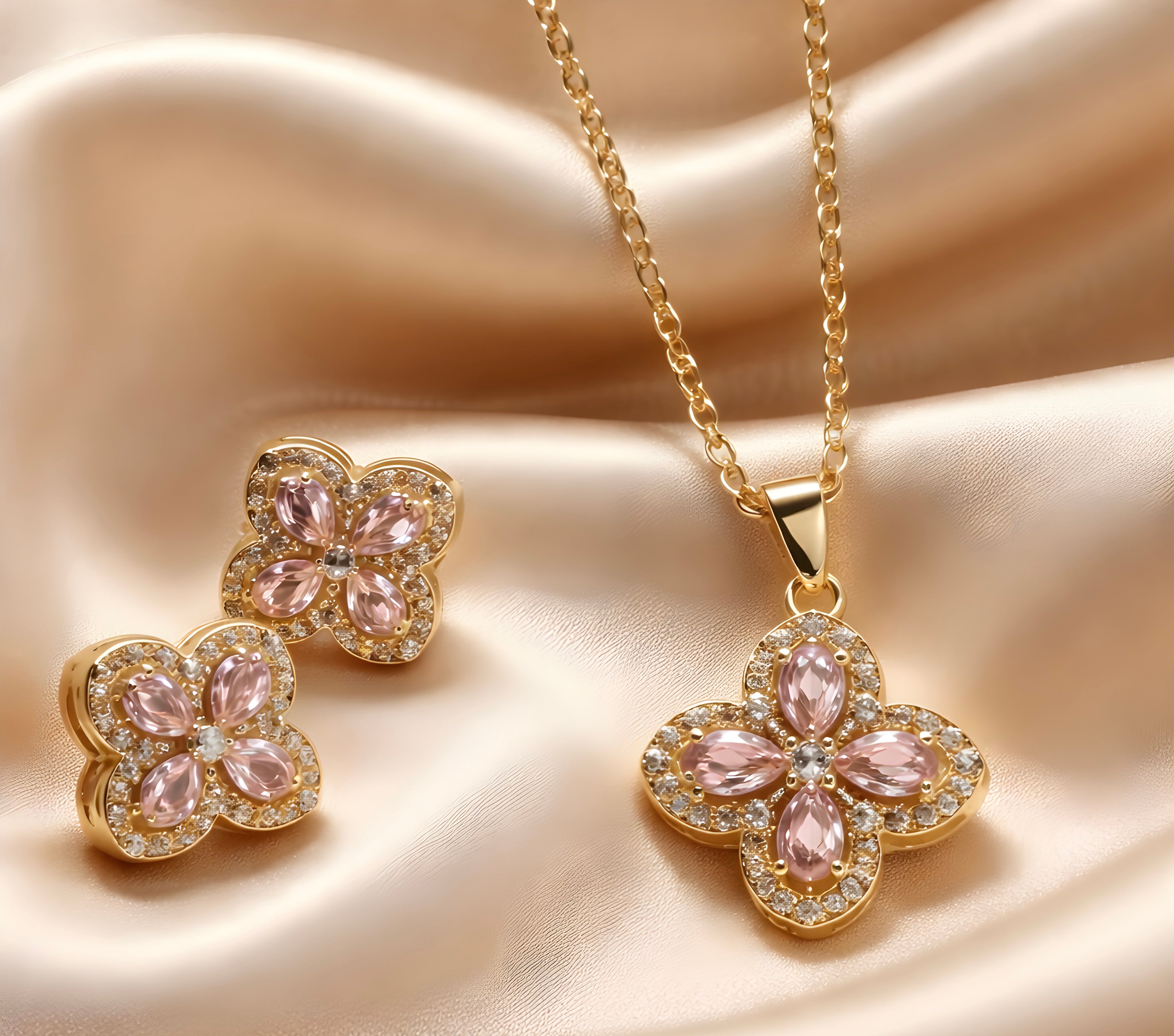 Gold-plated floral pendant set