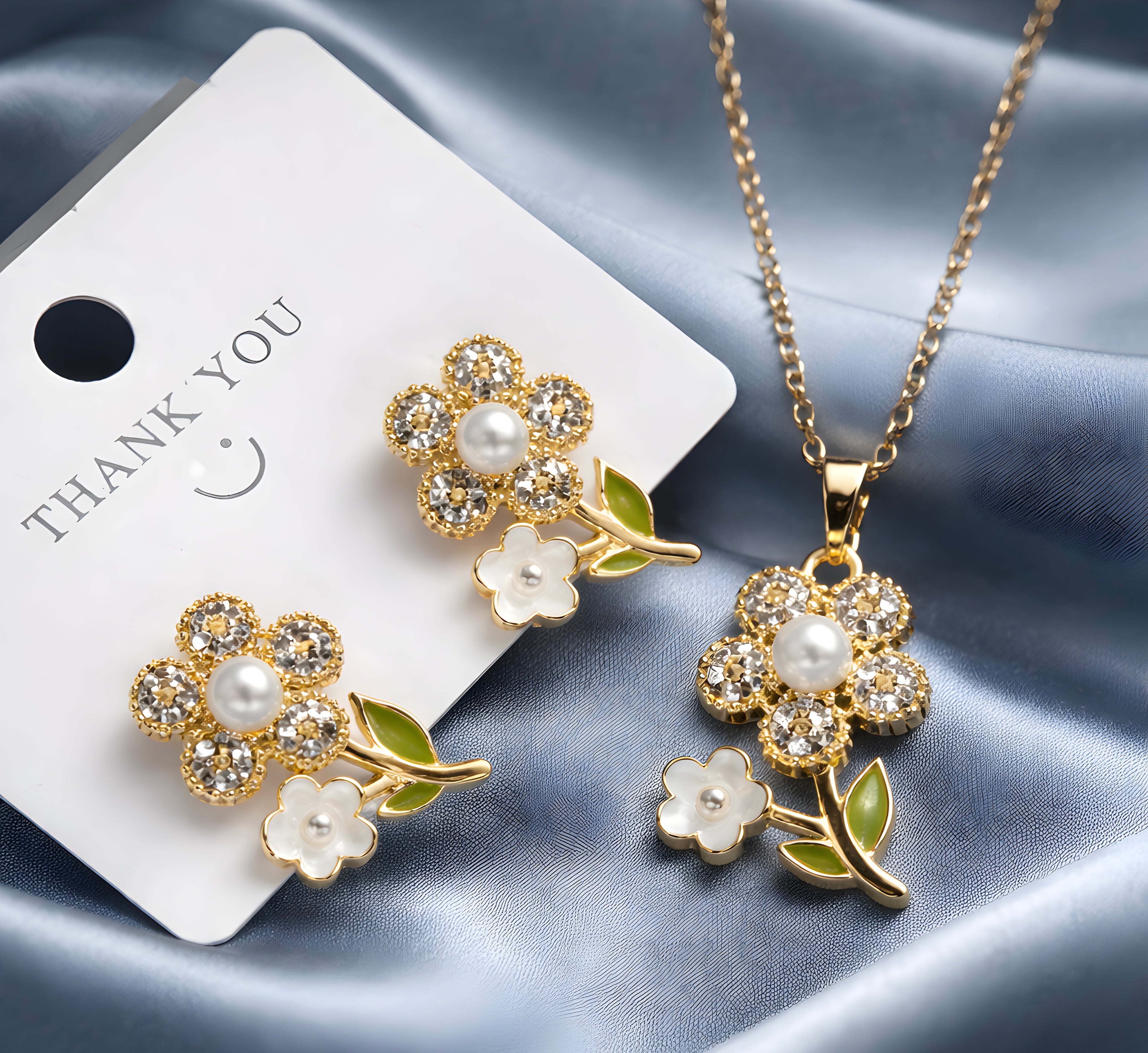 Gold-toned flower pendant set