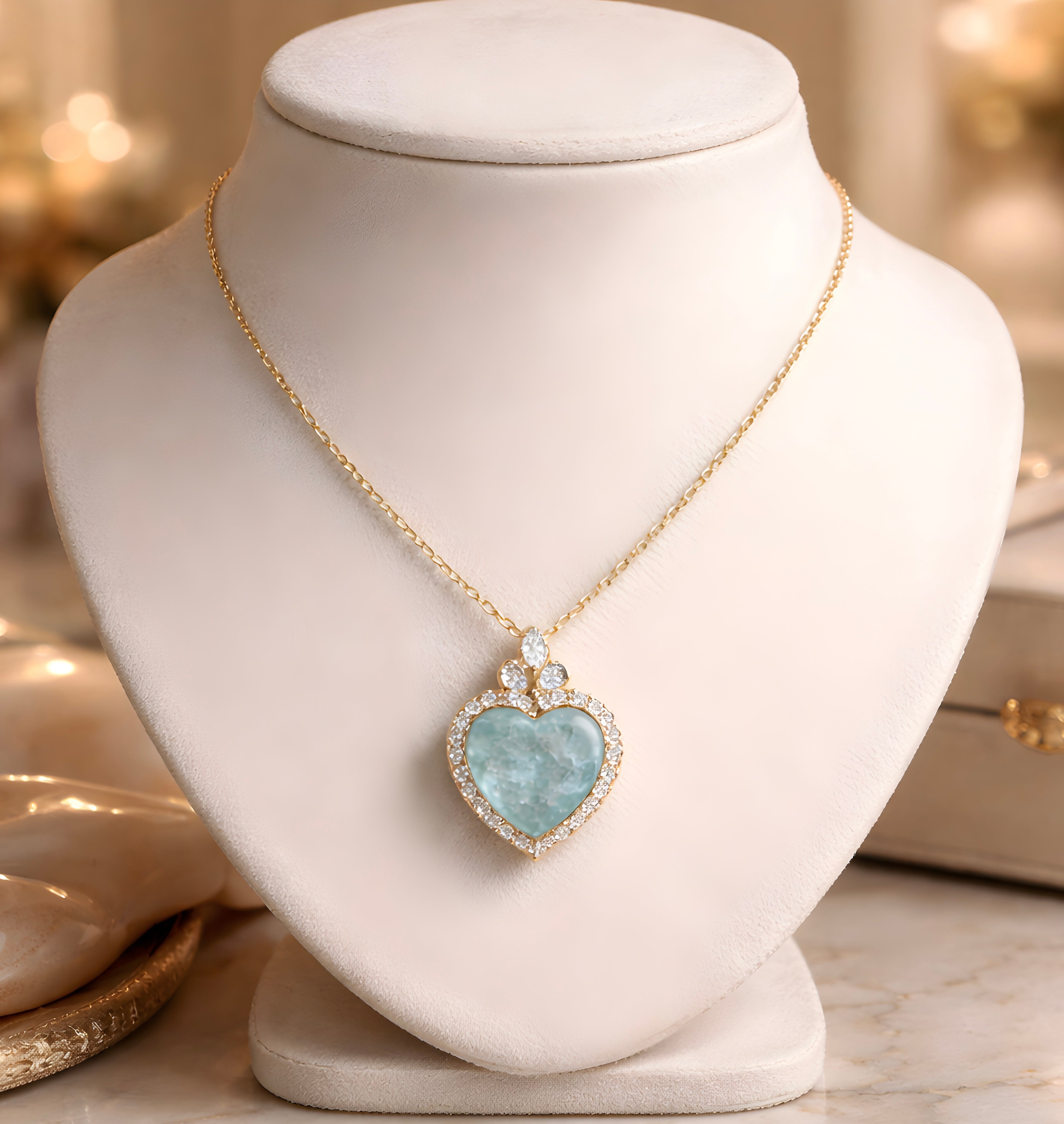 Heart-shaped aquamarine pendant necklace