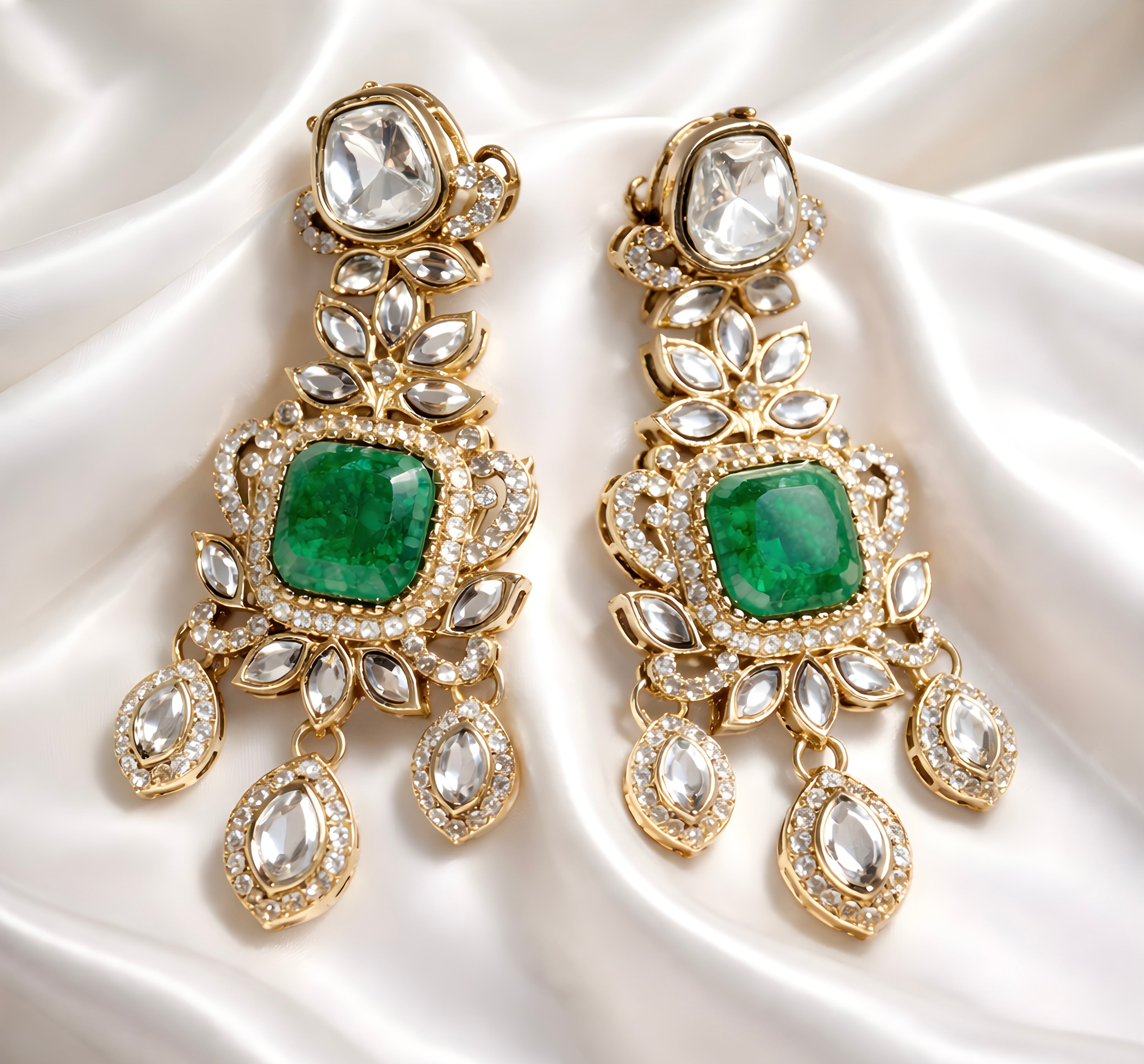 Kundan Polki chandelier earrings